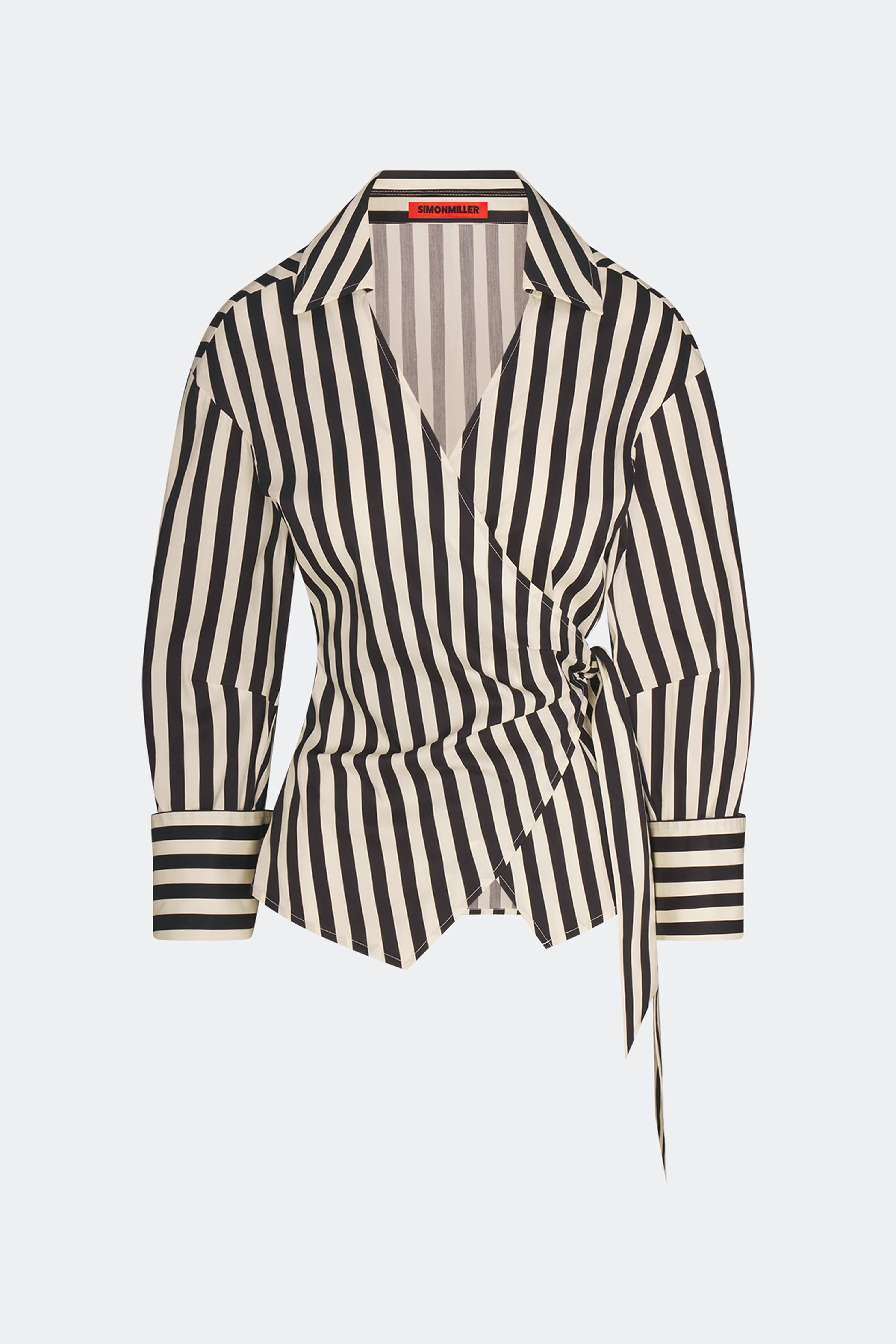 Anya Poplin Wrap Top In Black/White Stripe