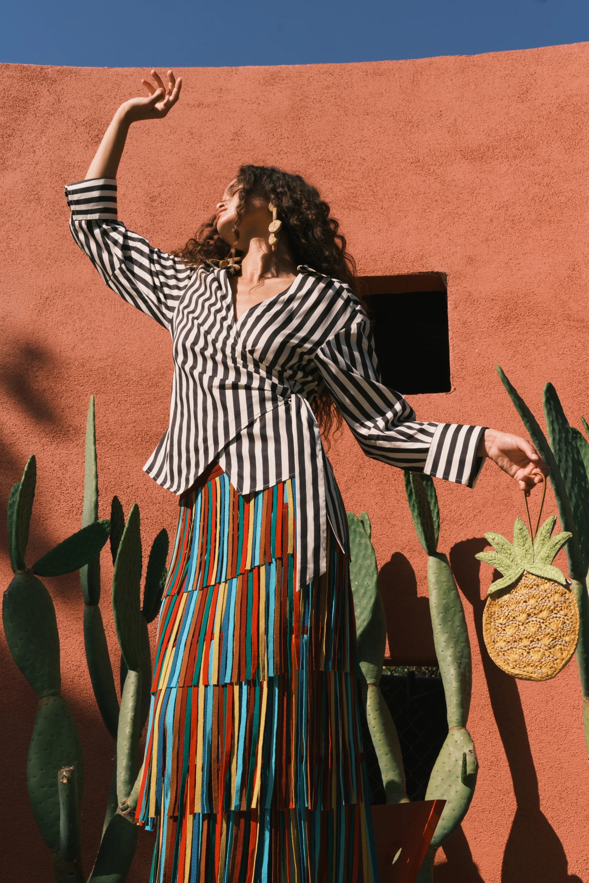 Anya Poplin Wrap Top In Black/White Stripe - Image 2