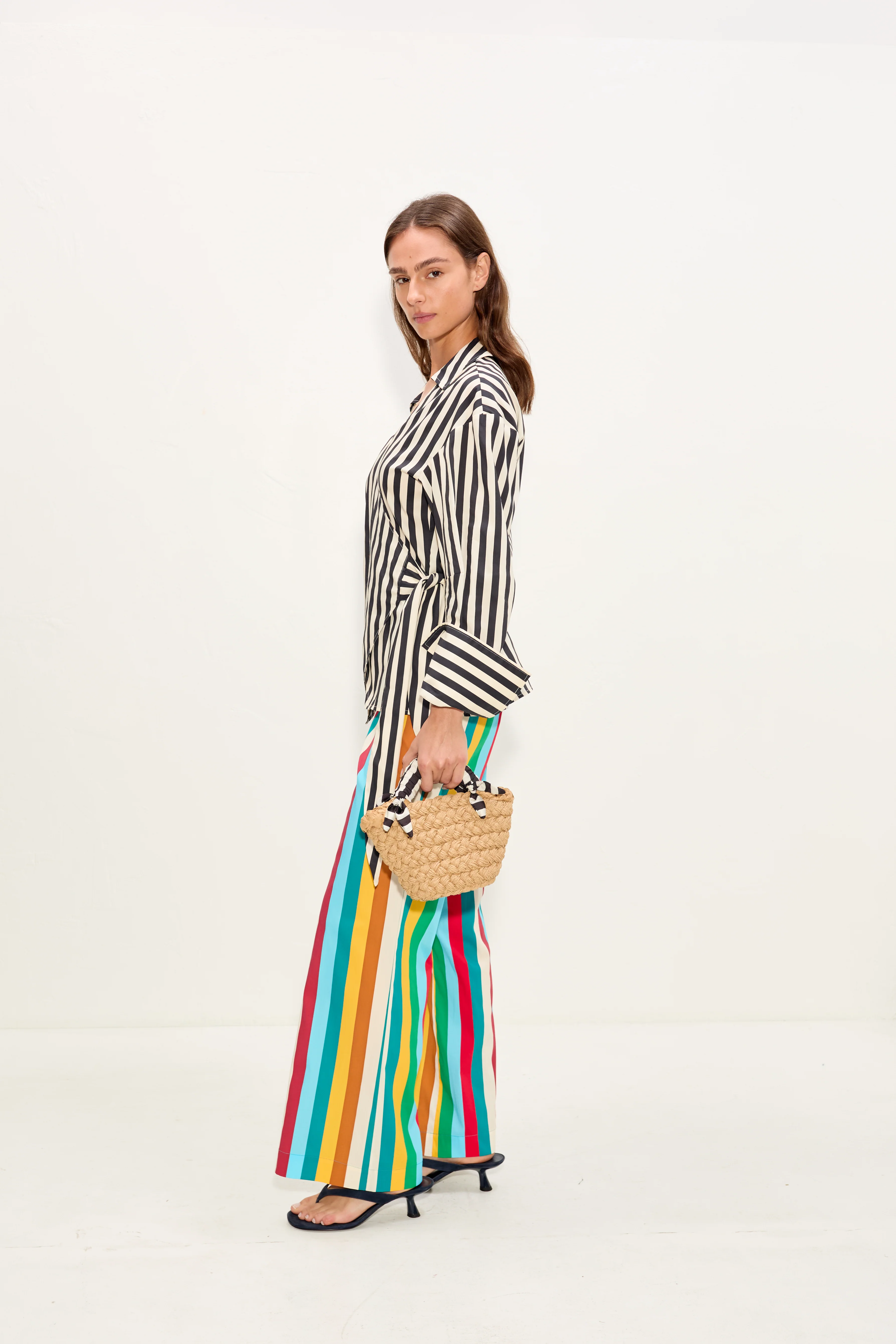 Anya Poplin Wrap Top In Black/White Stripe - Image 4