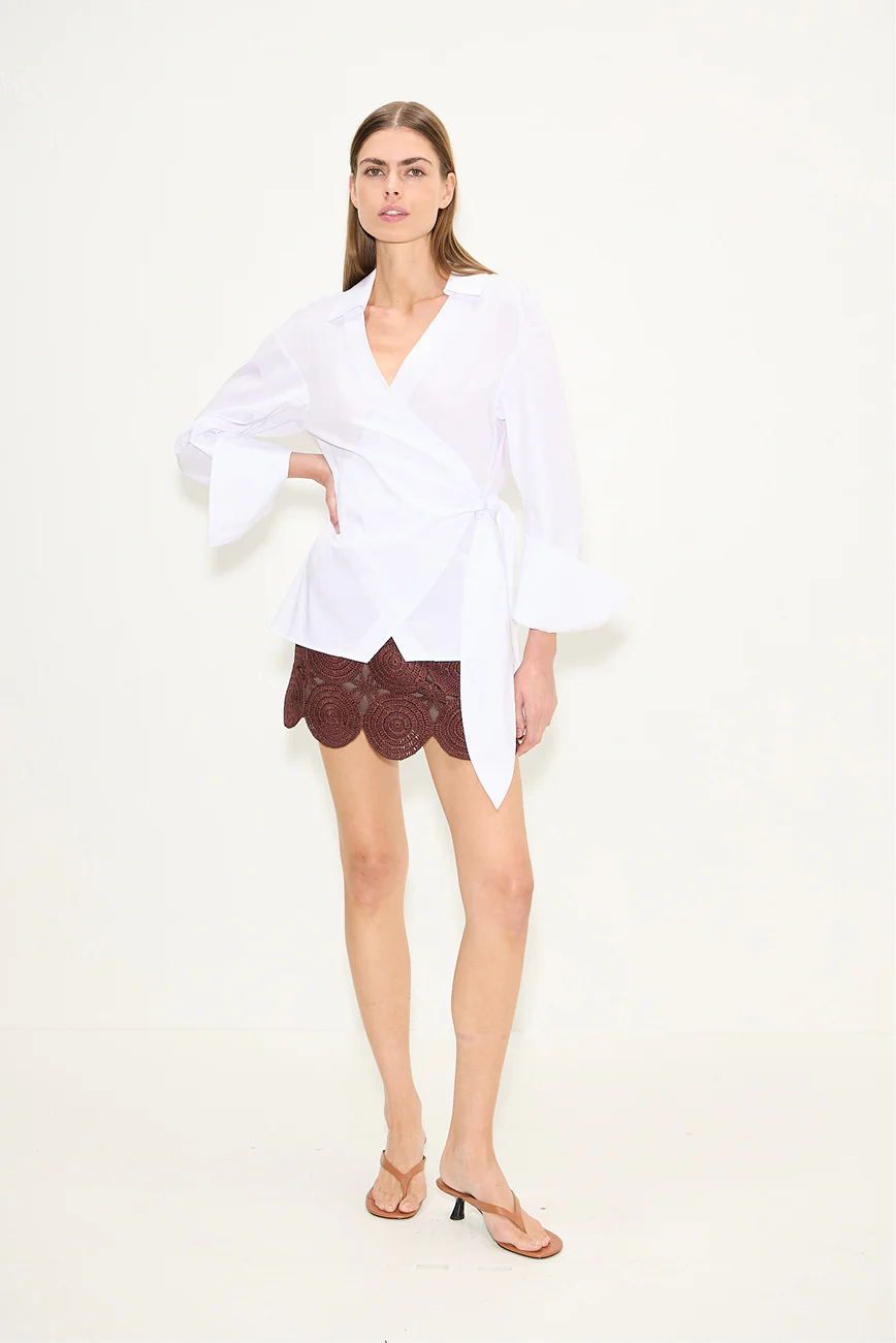 Anya Poplin Wrap Top In Macadamia - Image 3