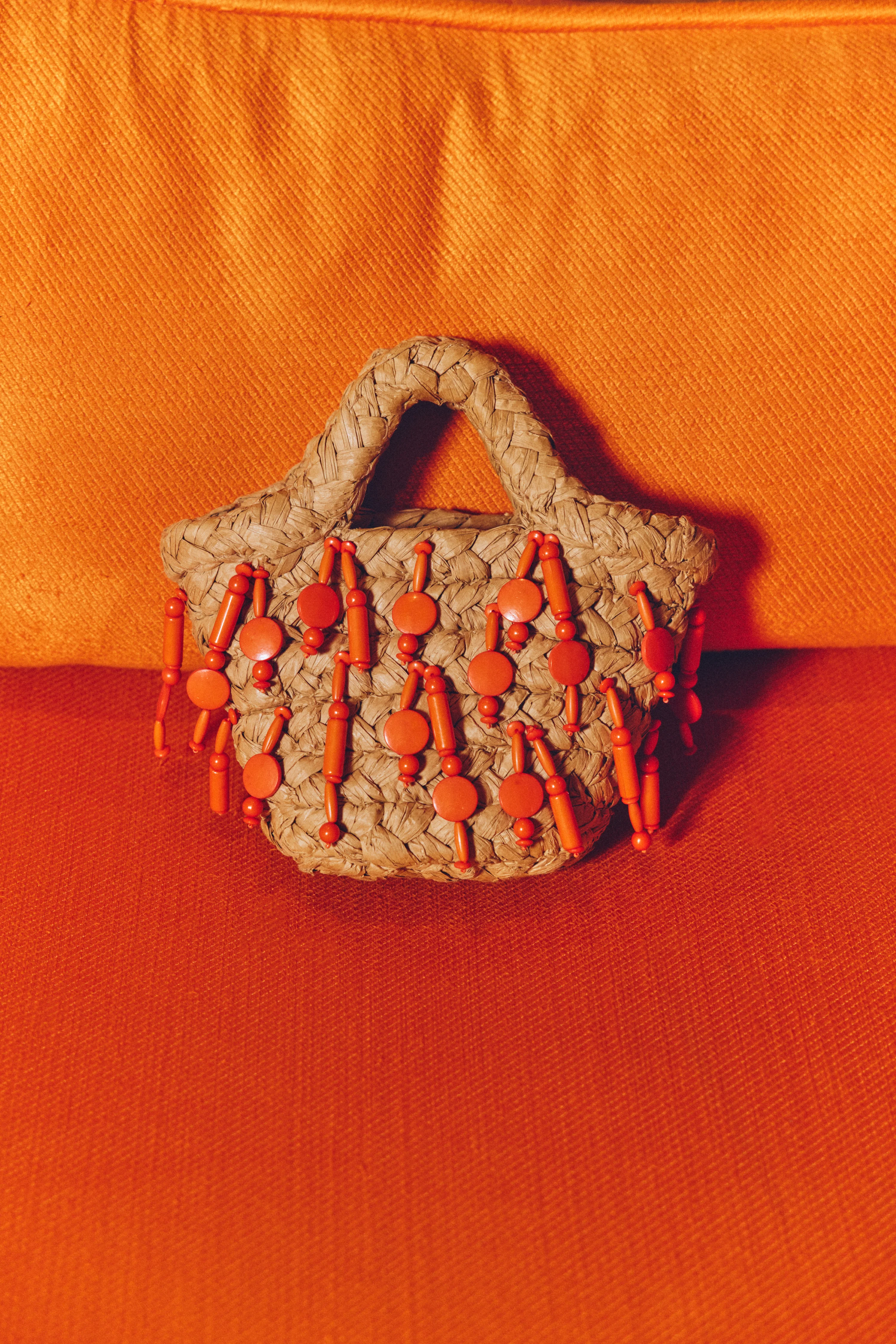 Beaded Shelly Bag In Natural/Orange - Image 3