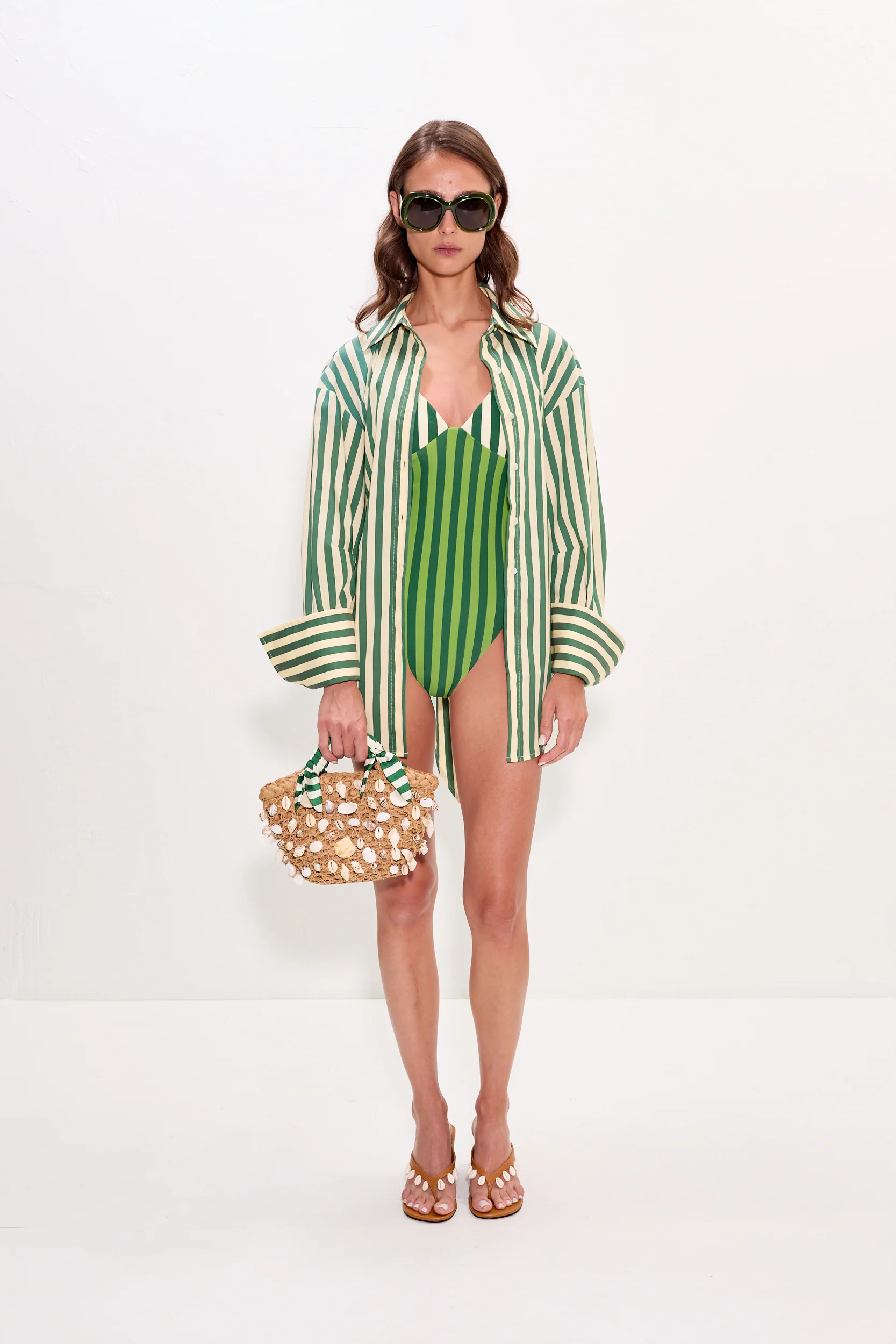 Behati One Piece In Green Stripe Combo - Image 2