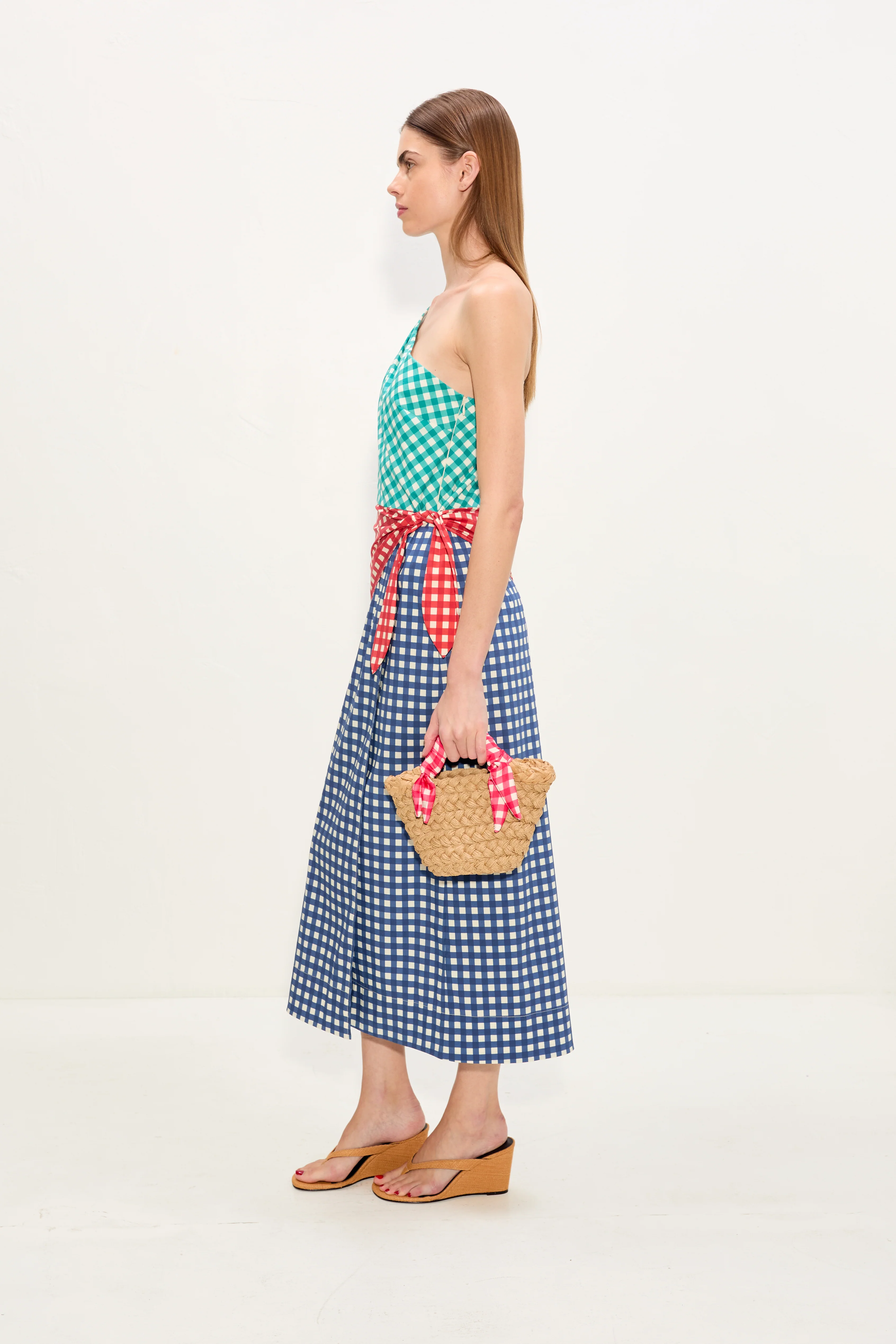 Belem Poplin Midi Dress In Teal Gingham Multi - Image 3