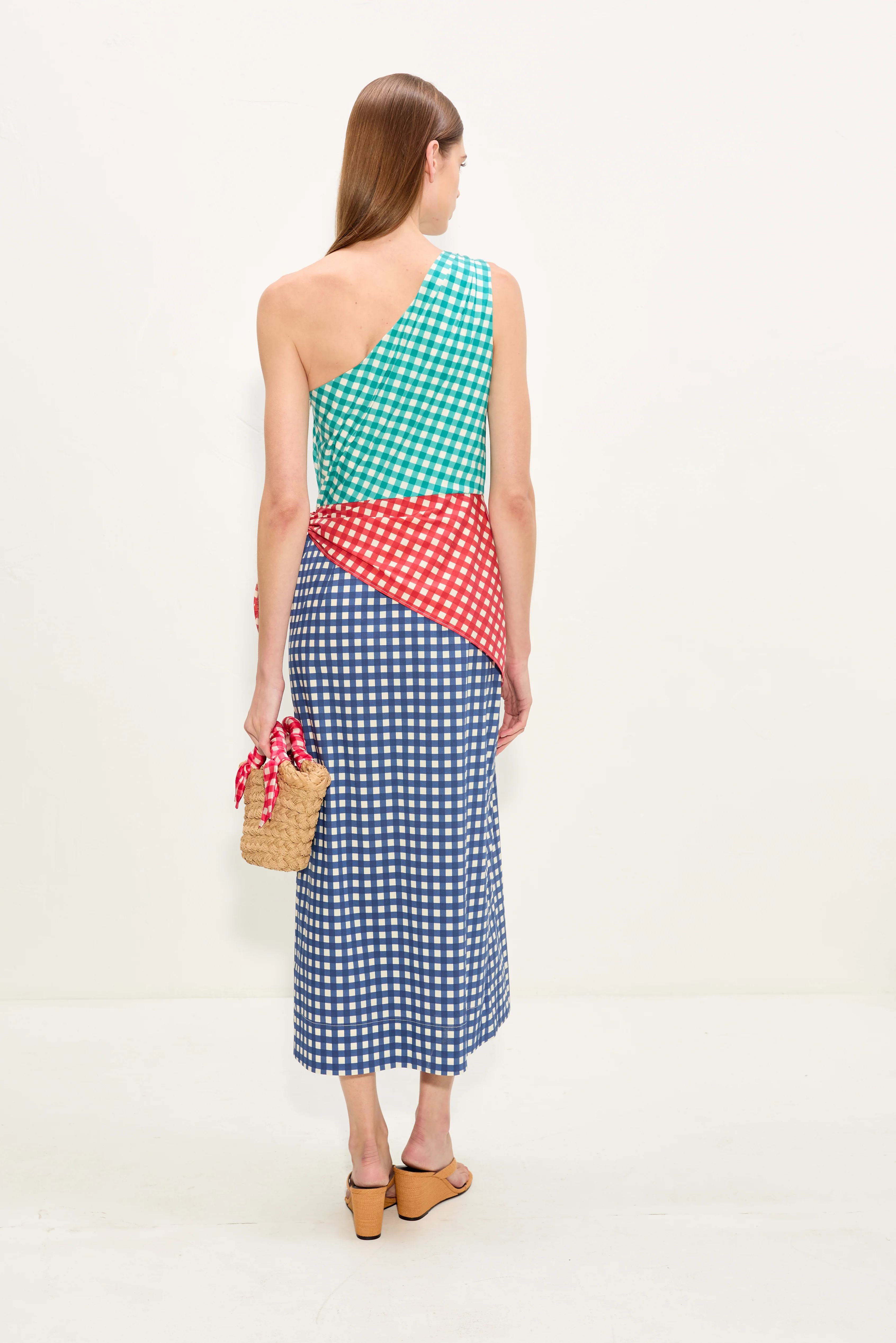 Belem Poplin Midi Dress In Teal Gingham Multi - Image 4