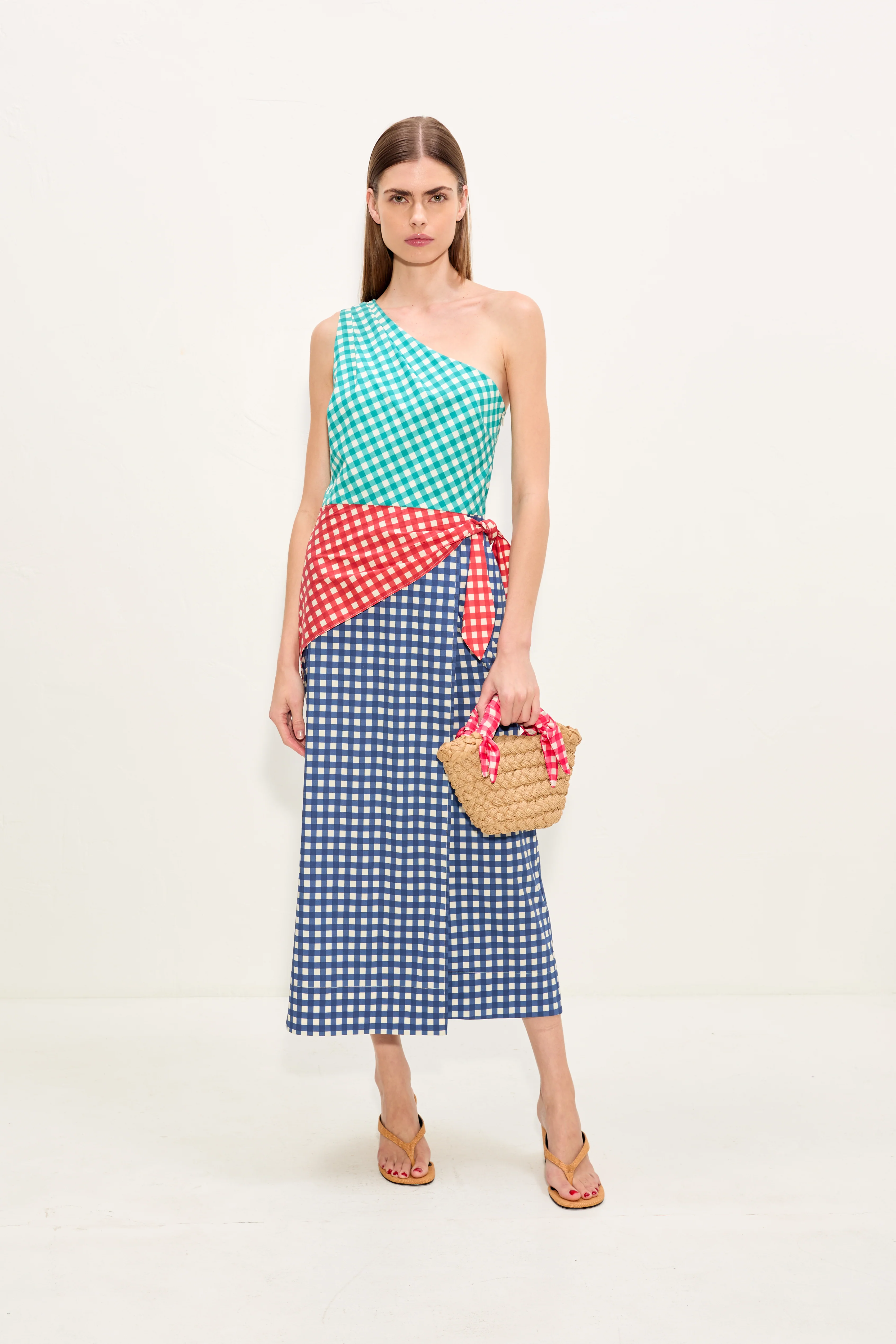Belem Poplin Midi Dress In Teal Gingham Multi - Image 5