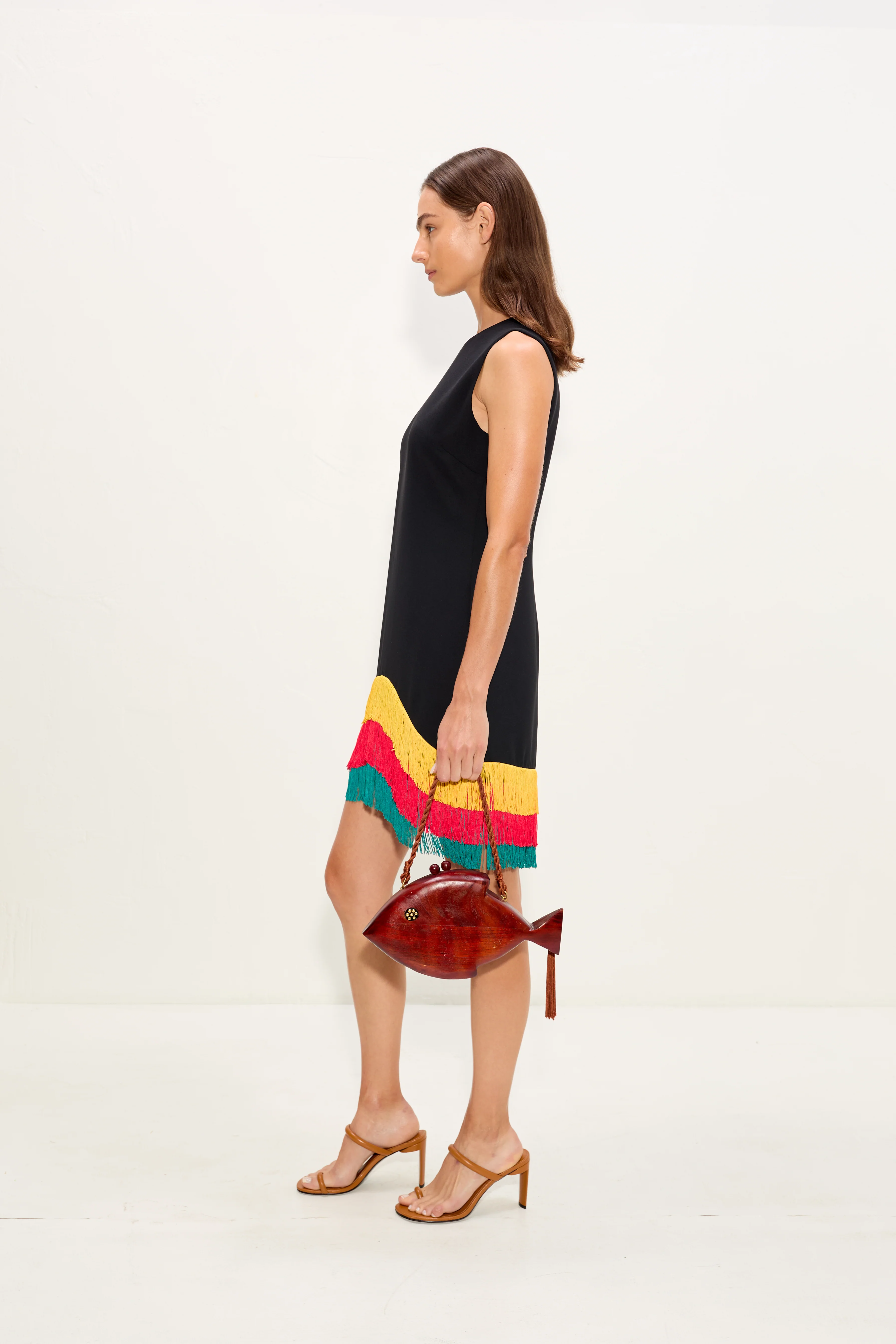 Bowie Fringe Mini Dress In Black Multi - Image 3