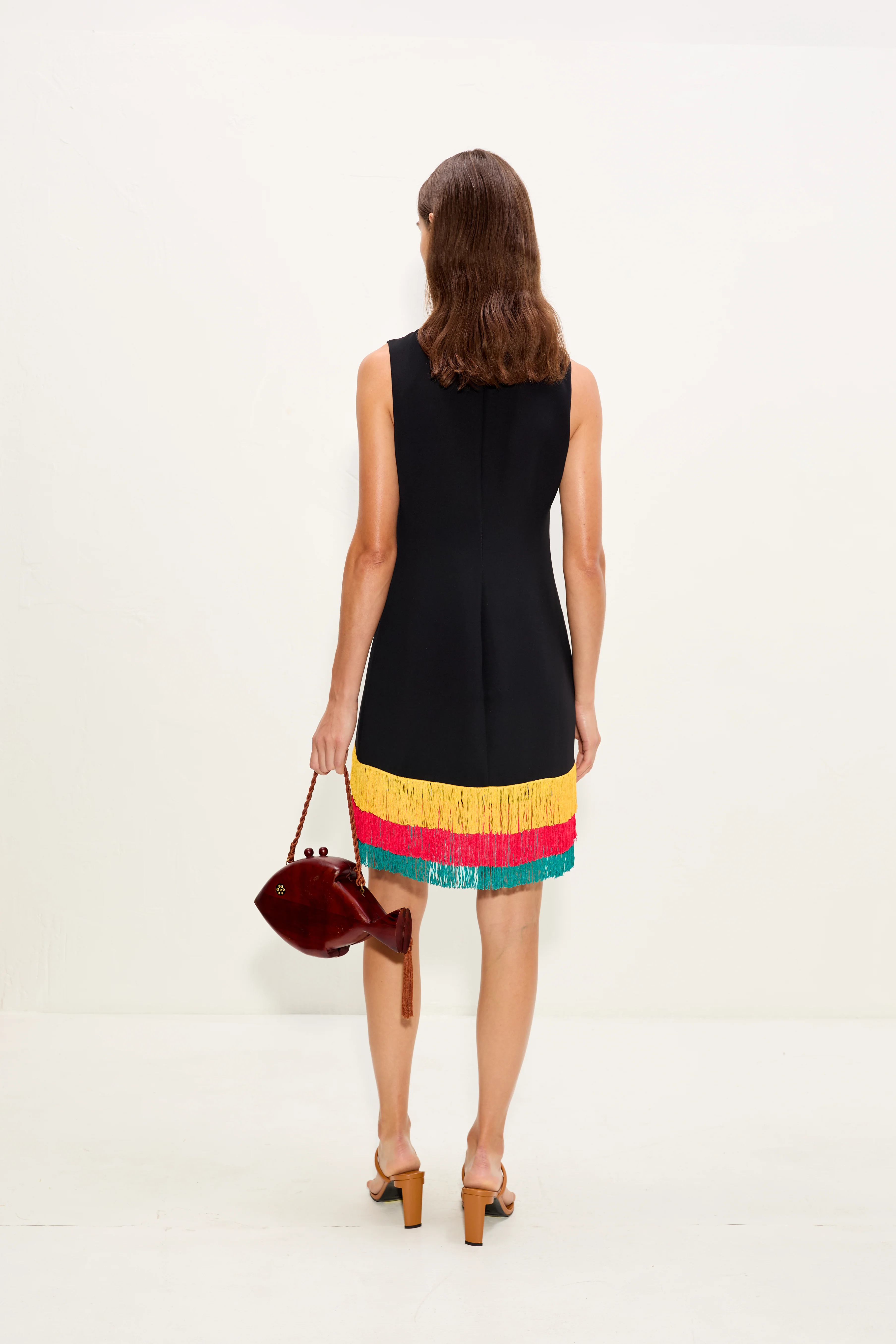 Bowie Fringe Mini Dress In Black Multi - Image 4