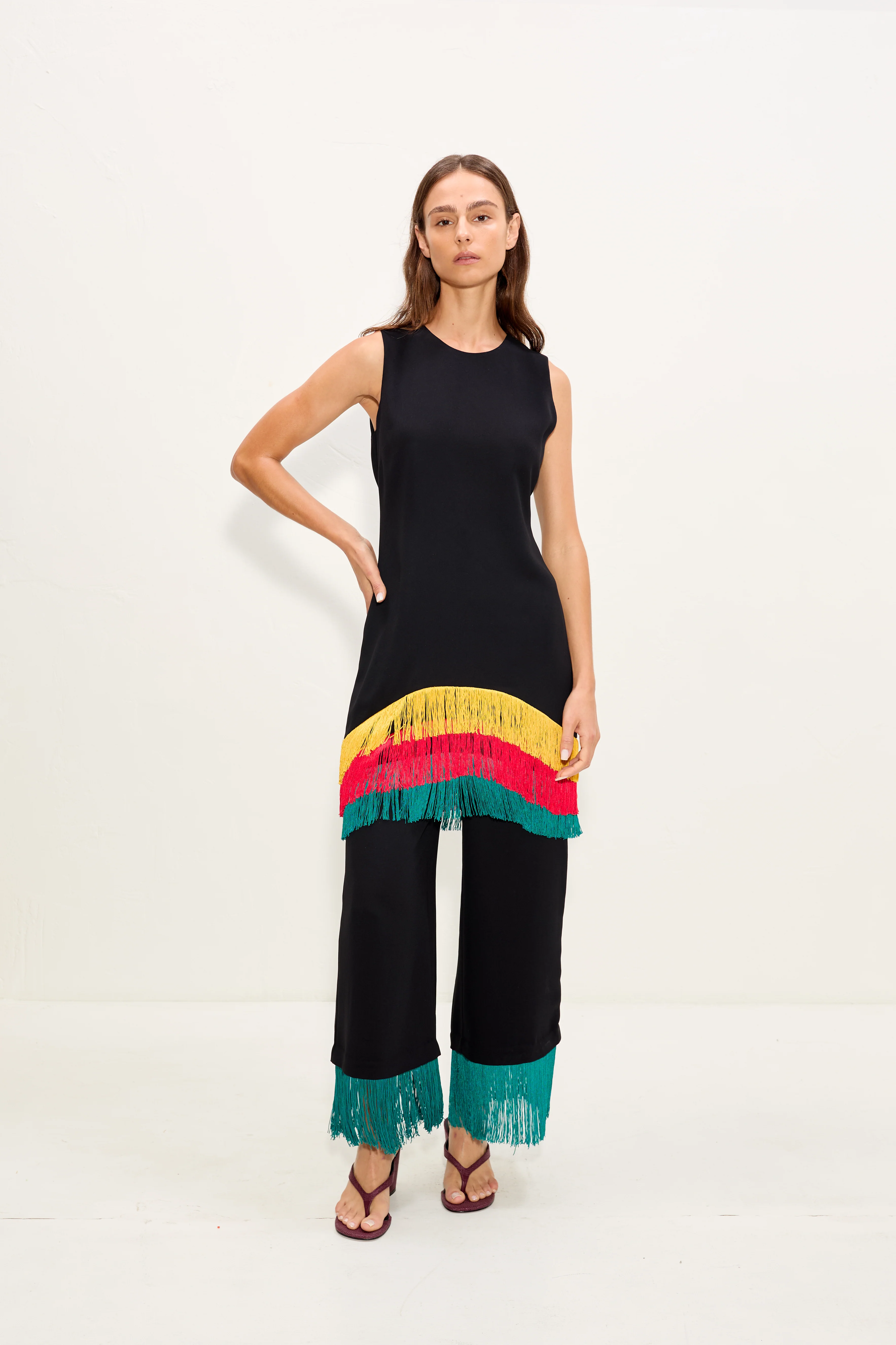 Bowie Fringe Mini Dress In Black Multi - Image 5