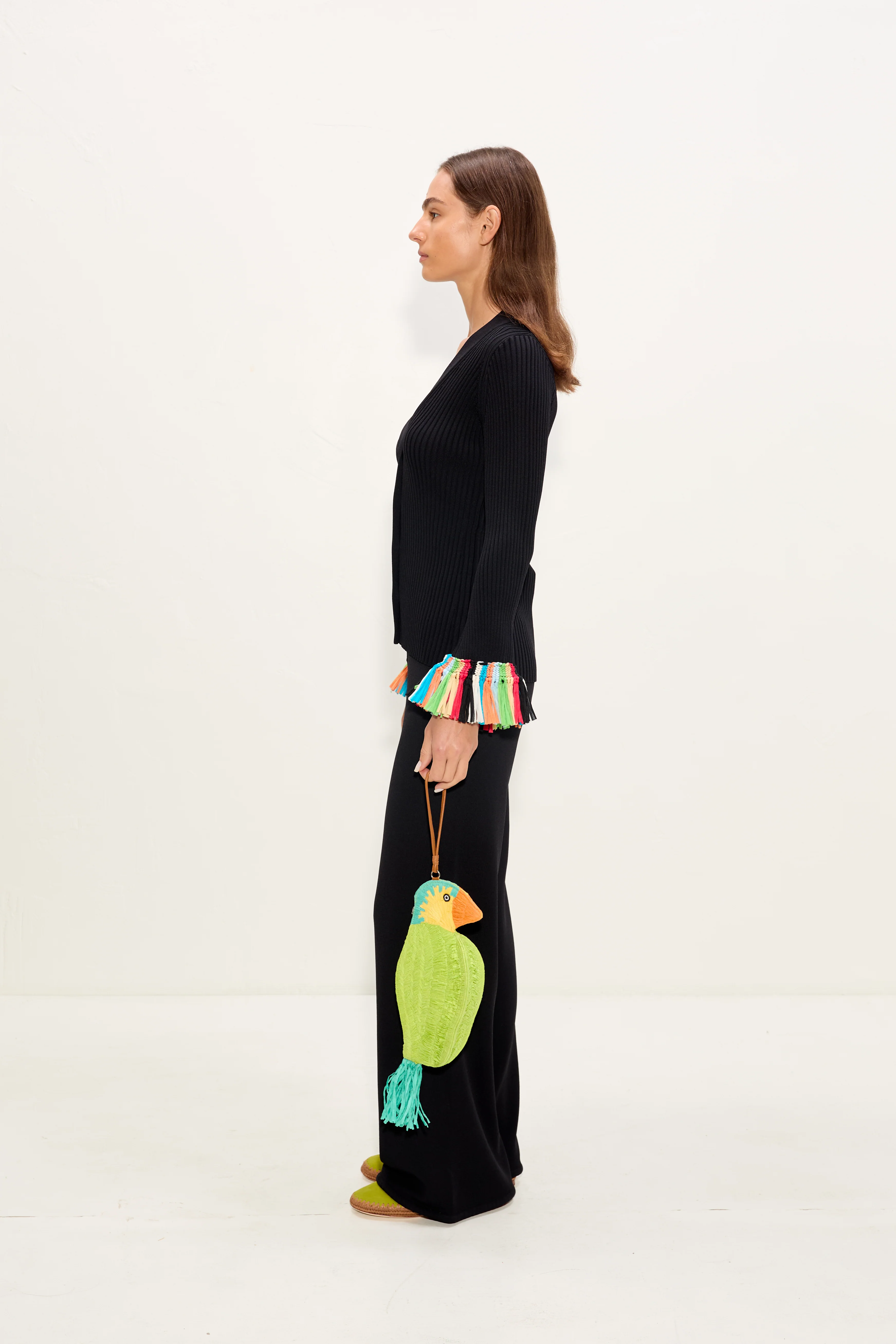 Cara Knit Fringe Cardigan In Black Multi - Image 3