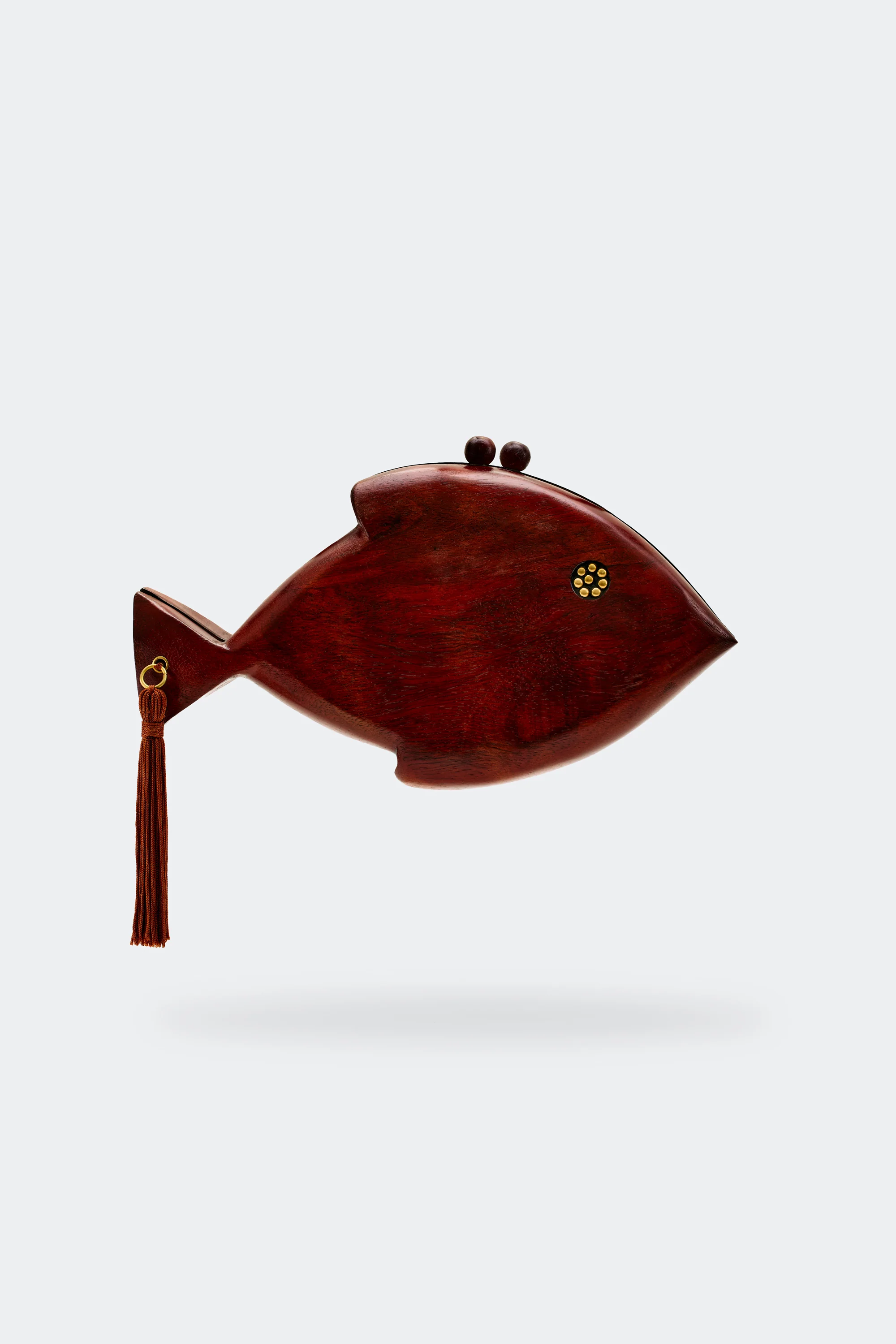 Carved Wooden Fish Clutch in Mahogany Brown - Image 3
