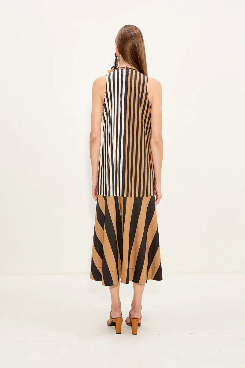 Celeste Poplin Dress In Black/Tan Stripe Combo - Image 5