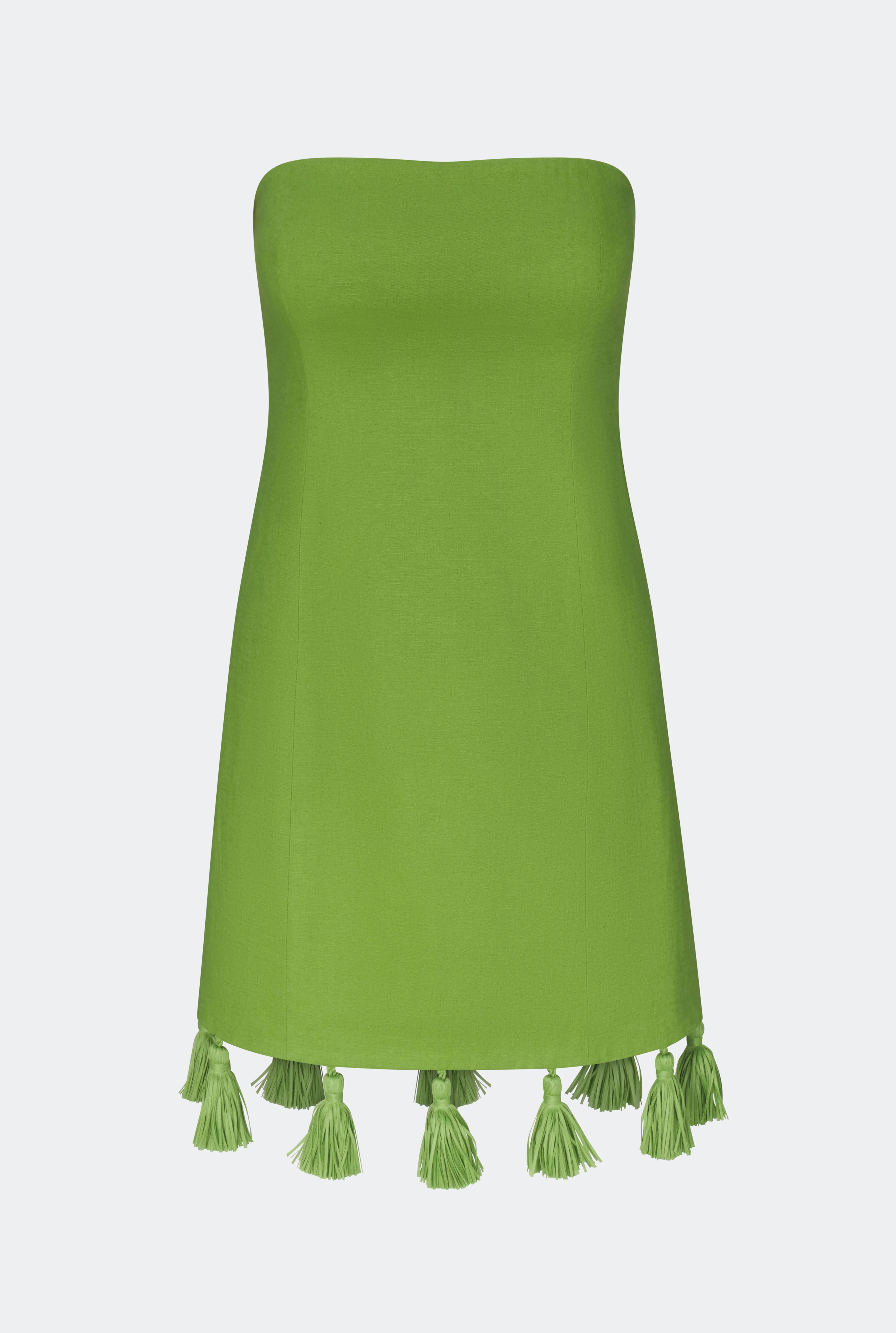 Freya Linen Tassel Mini Dress in Matcha - Image 4