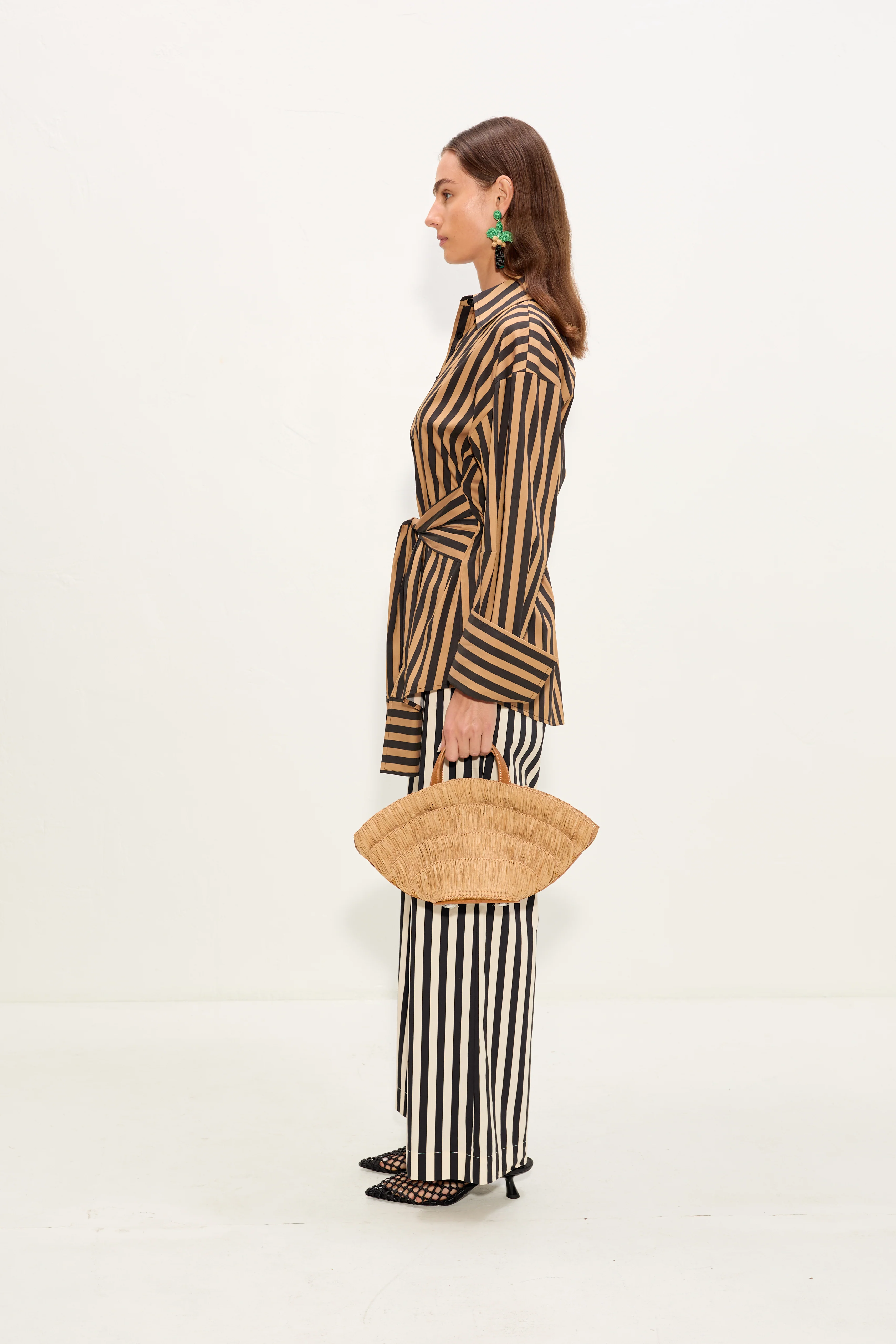 Inna Poplin Top In Black/Tan Stripe - Image 4
