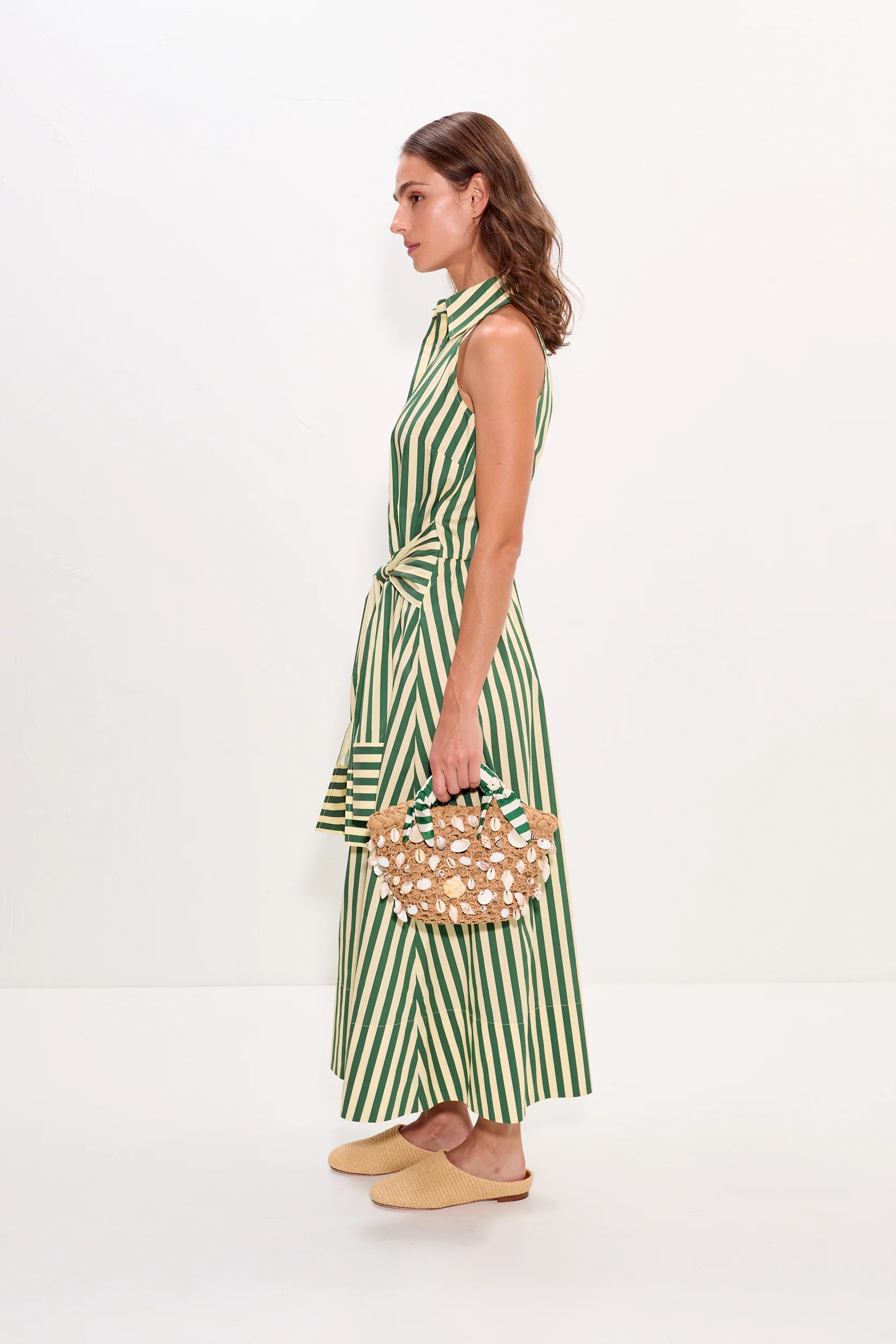 Inna Sleeveless Poplin Dress in Gummy Green/Ecru - Image 3