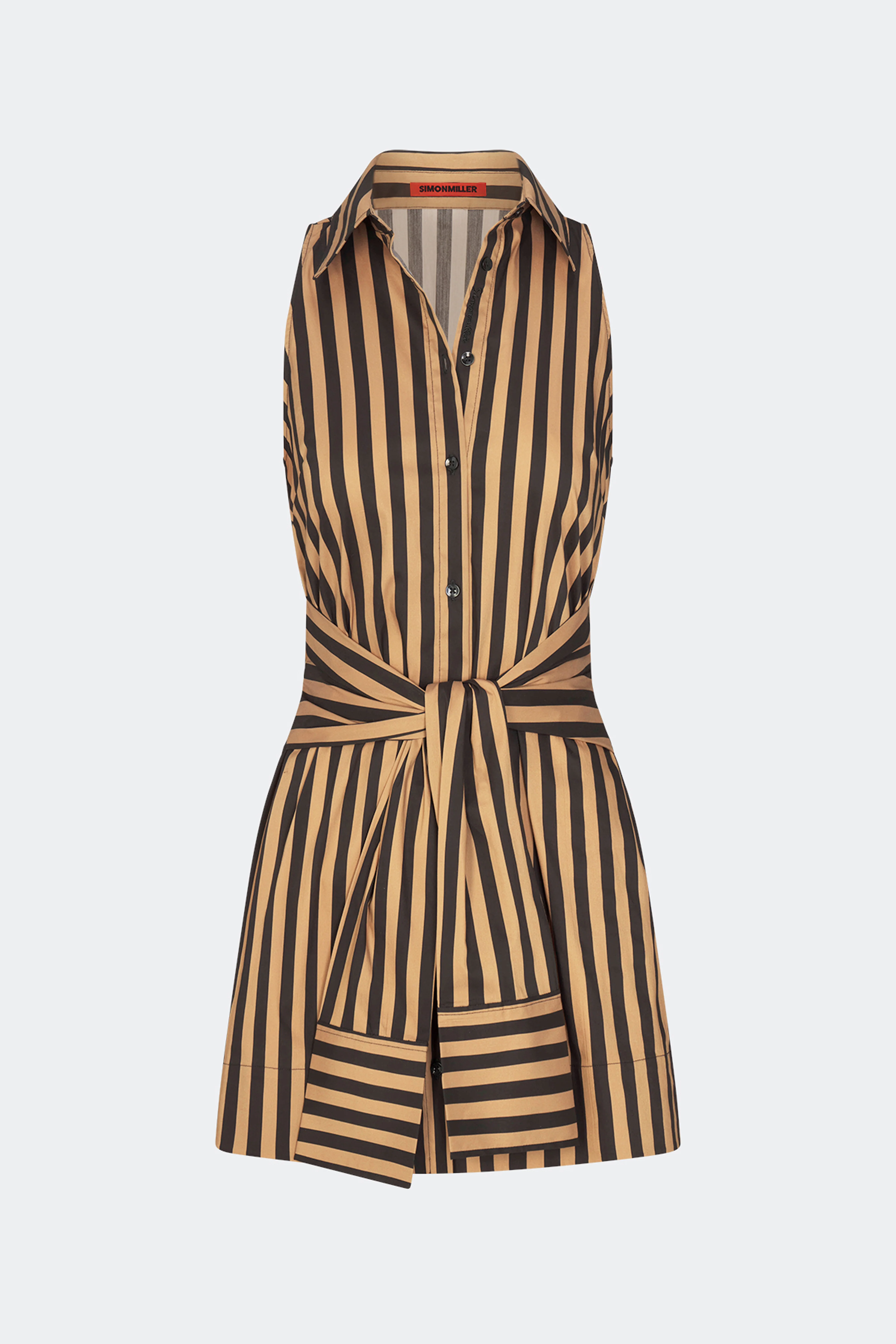 Inna Sleeveless Poplin Mini Dress In Black/Tan Stripe - Image 3