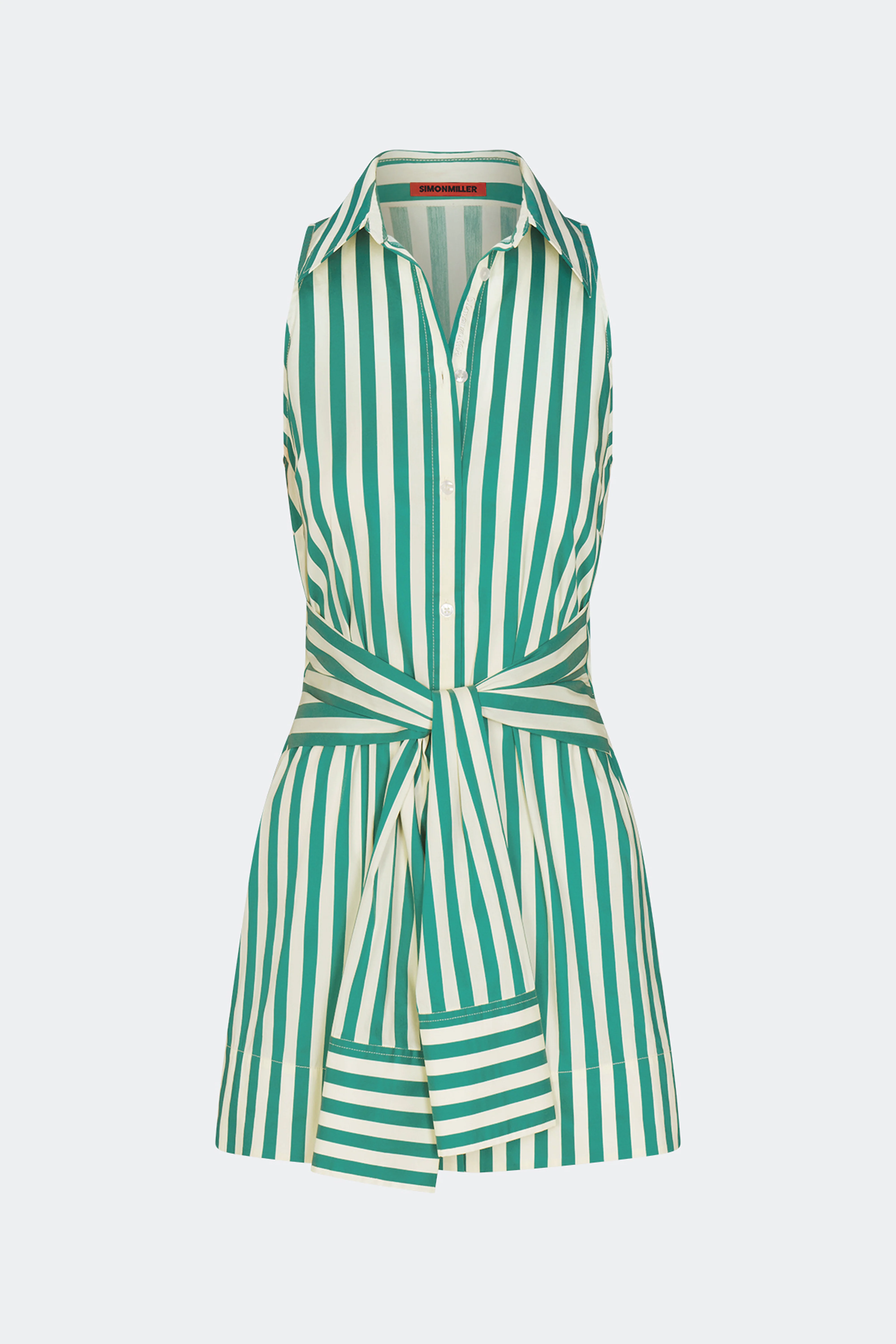 Inna Sleeveless Poplin Mini Dress In Teal/Cream Stripe - Image 2