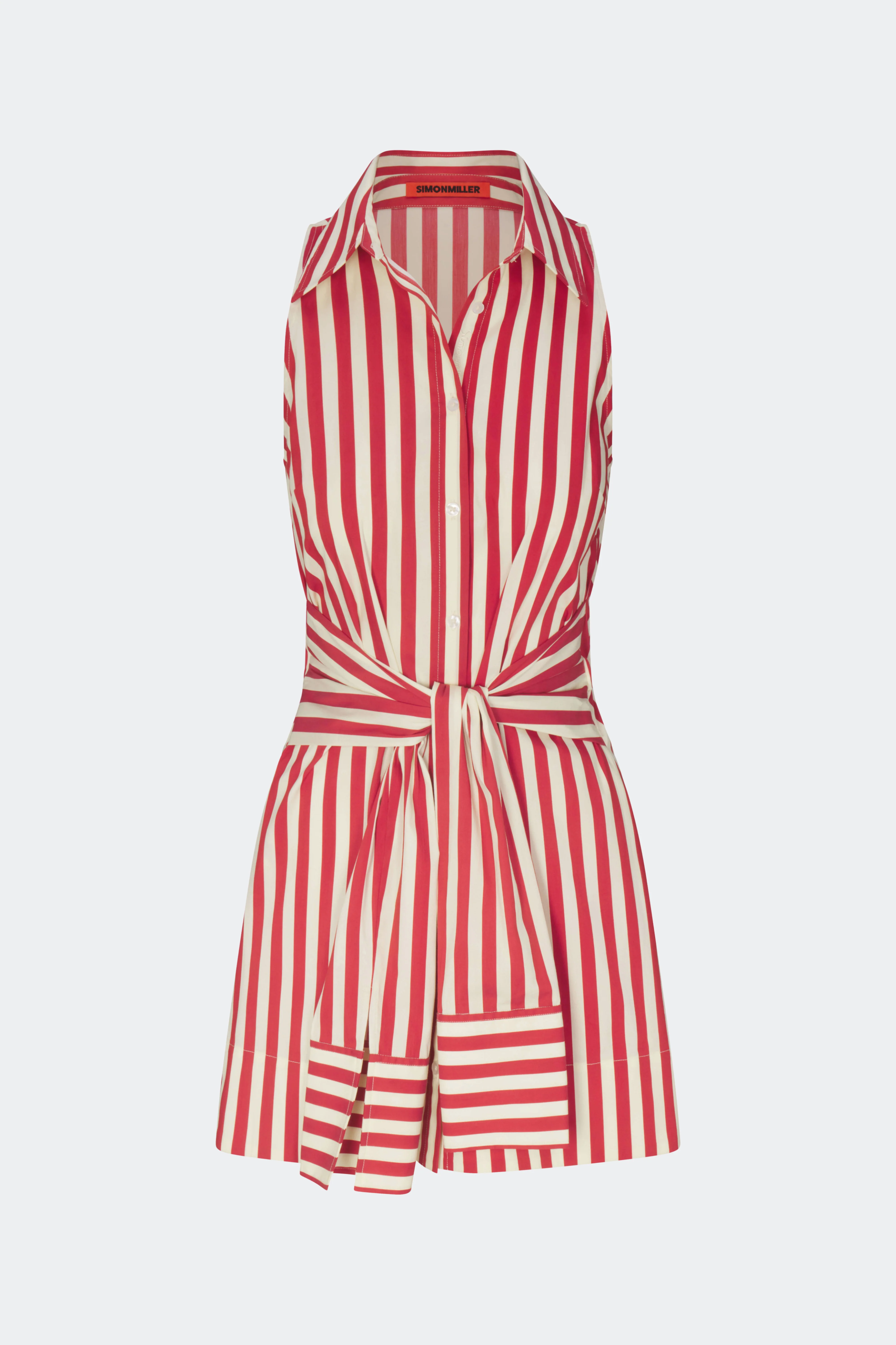 Inna Sleeveless Poplin Mini Dress in Venetian Red Stripe - Image 3