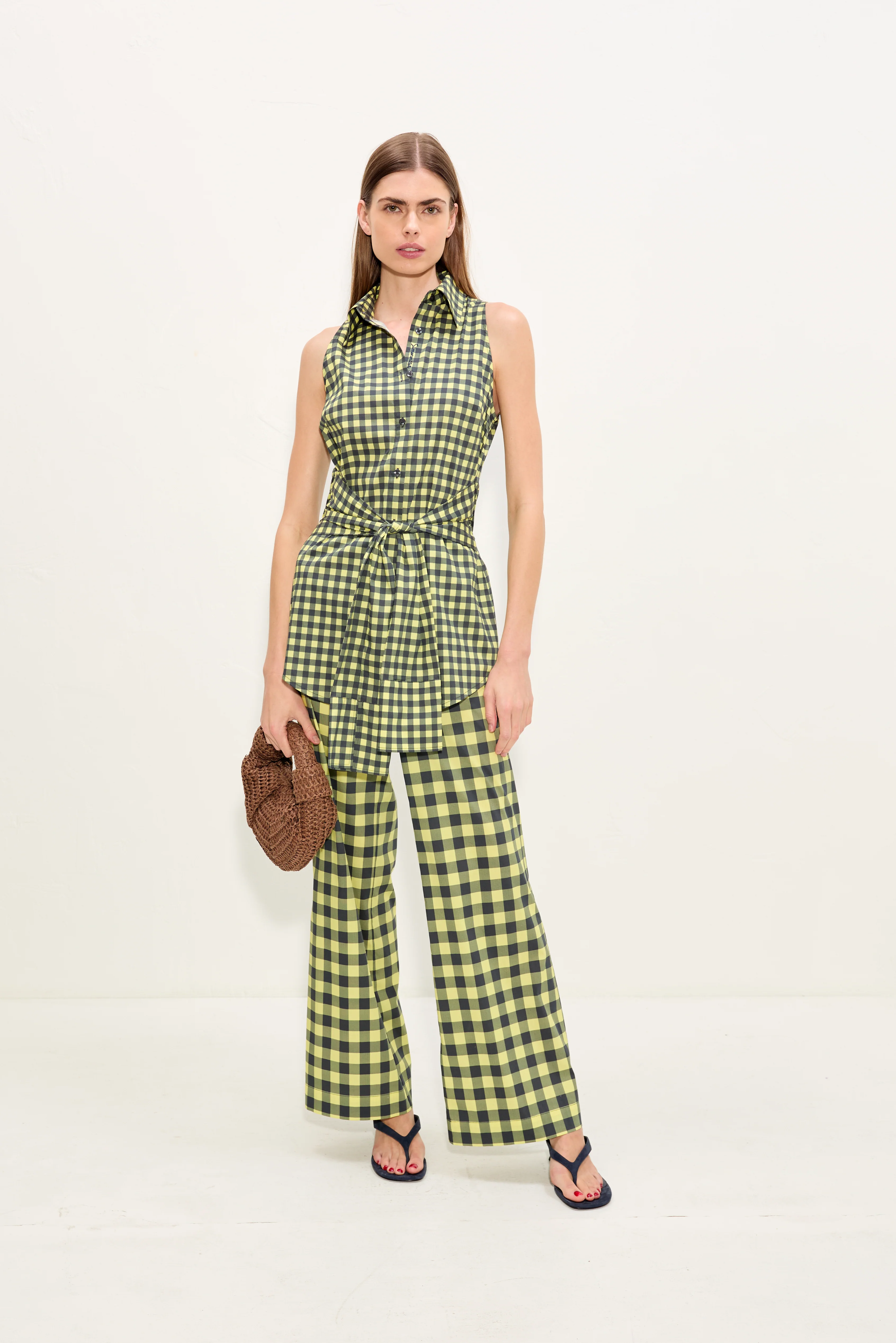 Inna Sleeveless Poplin Top In Peridot/Ebony Gingham - Image 3