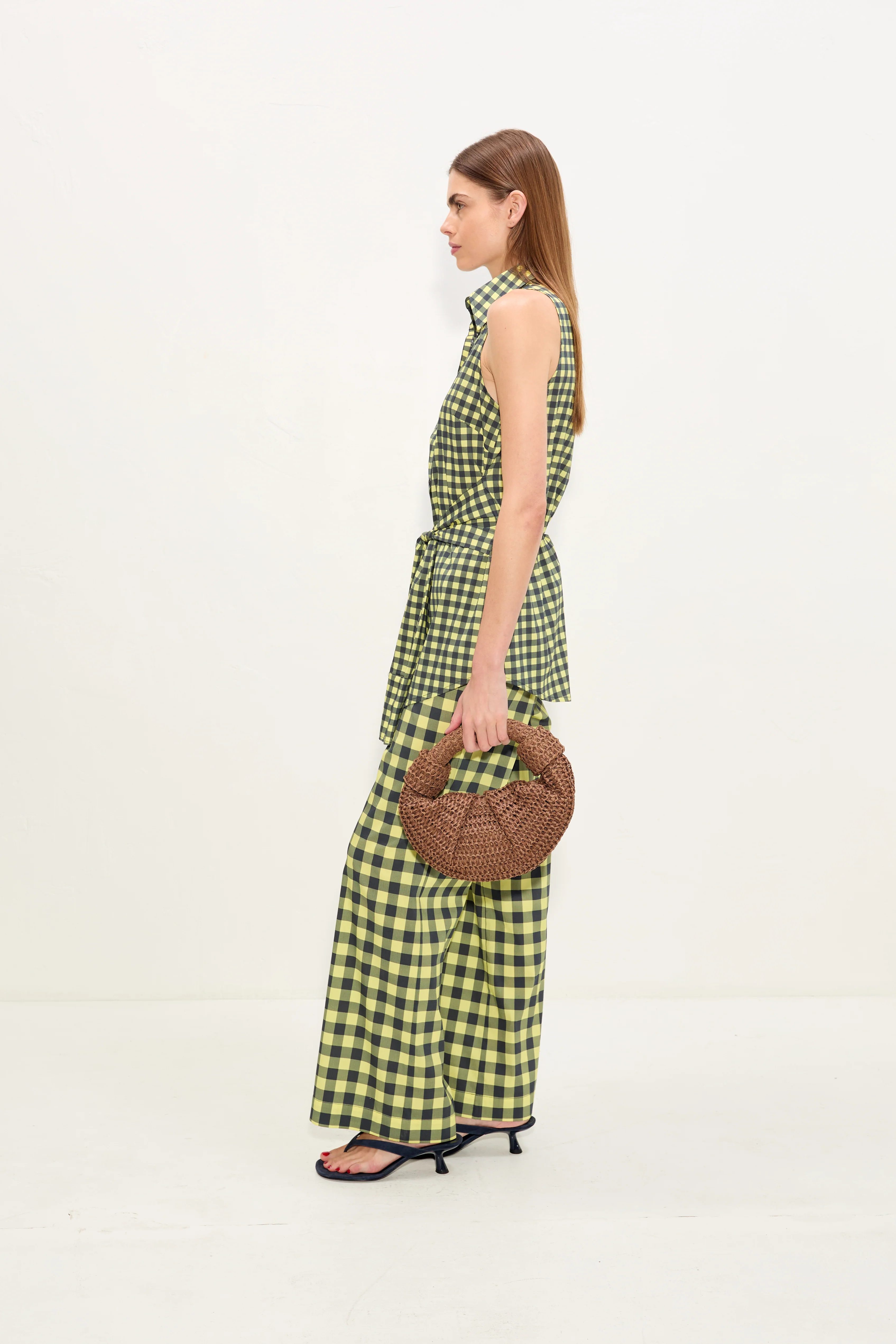 Inna Sleeveless Poplin Top In Peridot/Ebony Gingham - Image 4