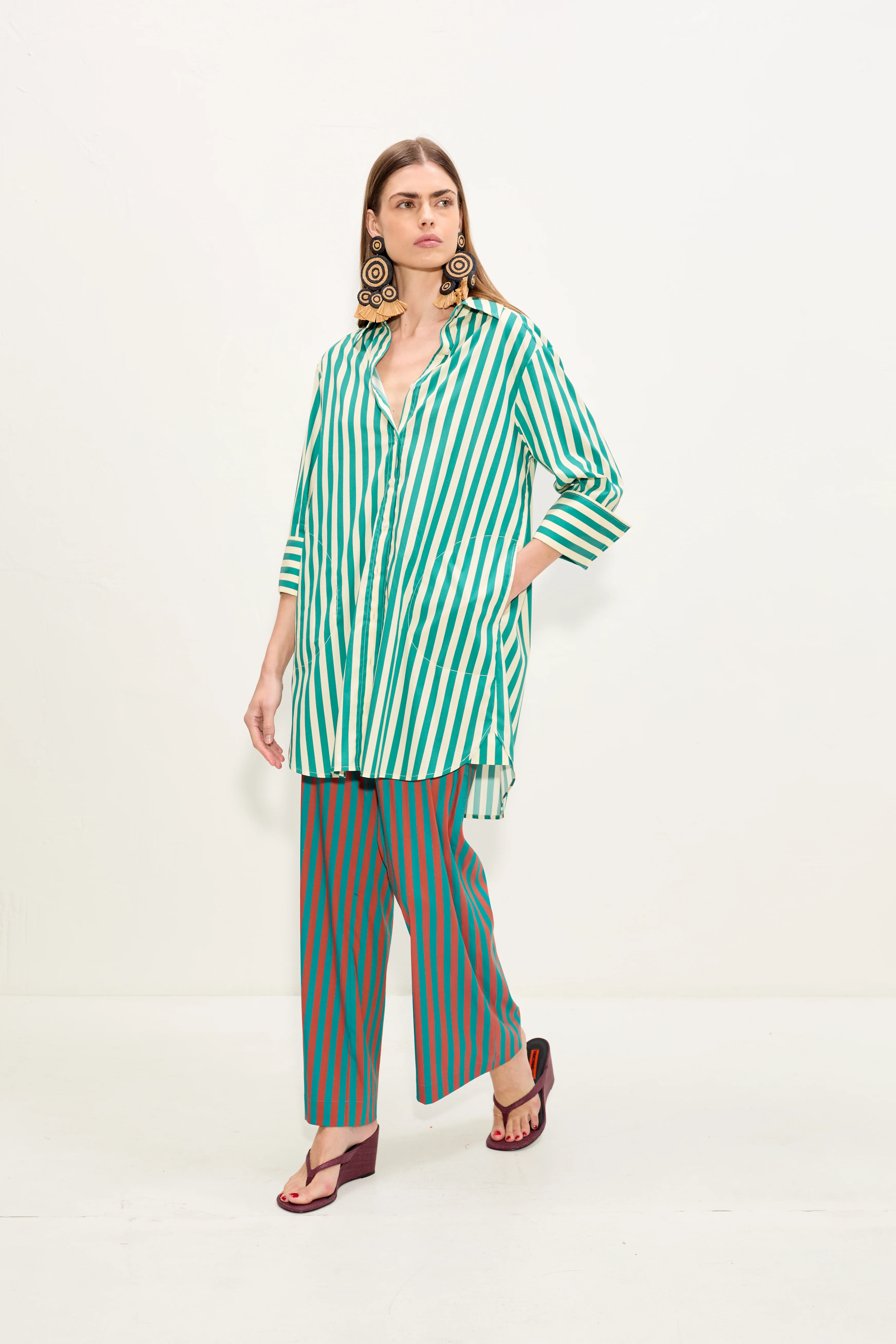 Kena Poplin Dress In Teal/Cream Stripe