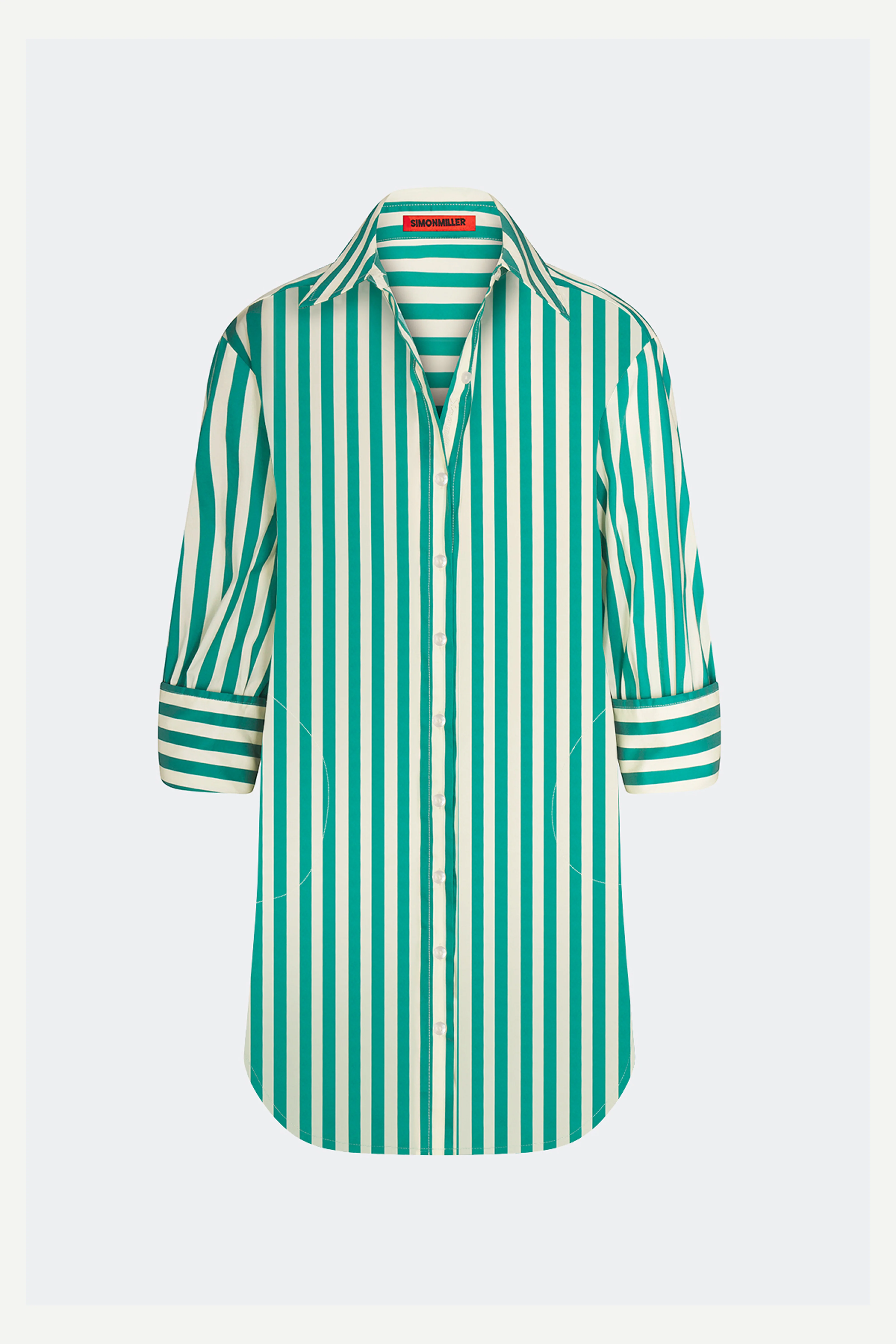 Kena Poplin Dress In Teal/Cream Stripe - Image 2