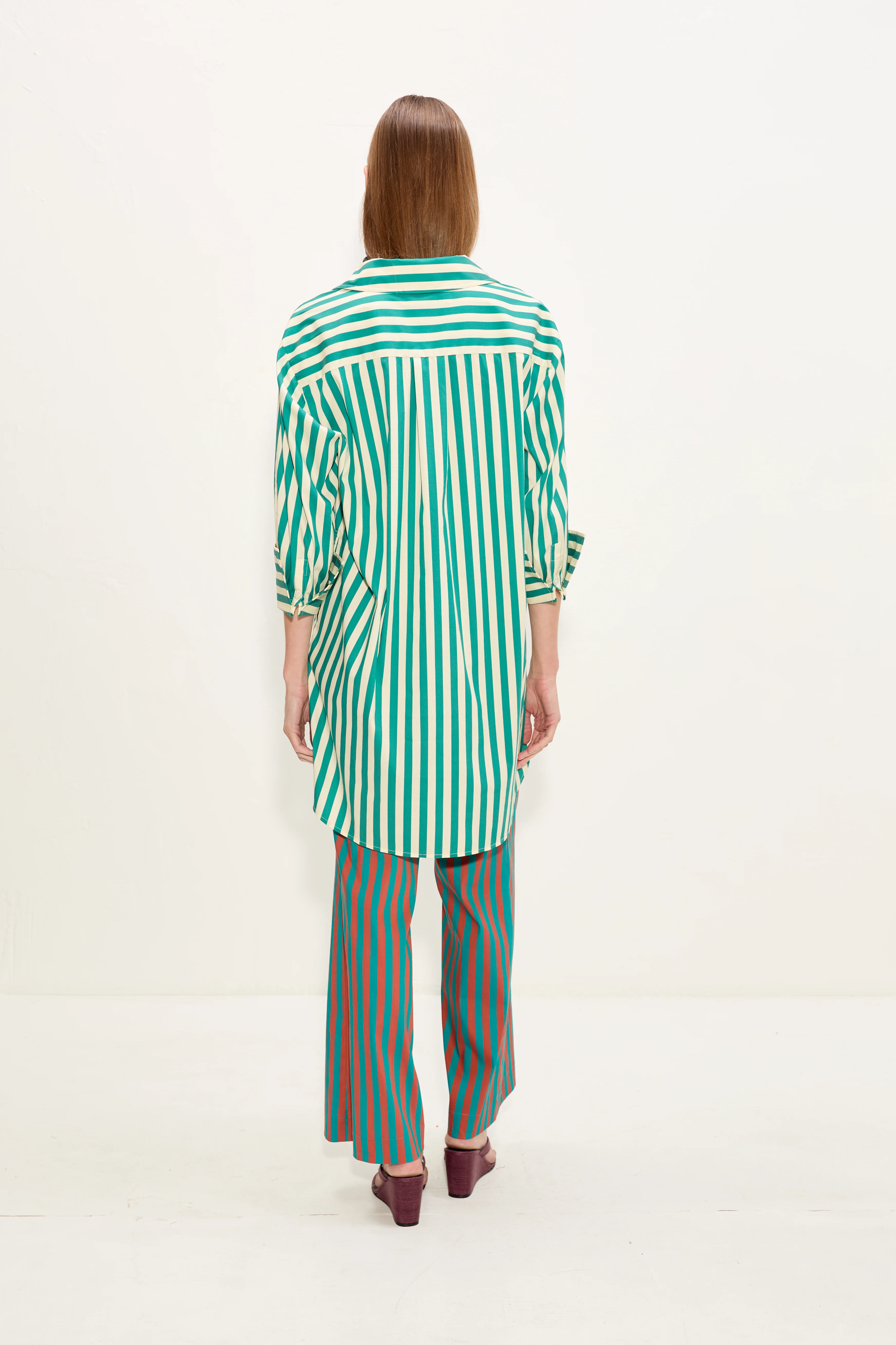 Kena Poplin Dress In Teal/Cream Stripe - Image 4