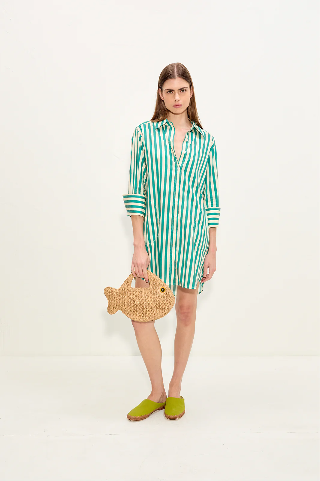Kena Poplin Dress In Teal/Cream Stripe - Image 5