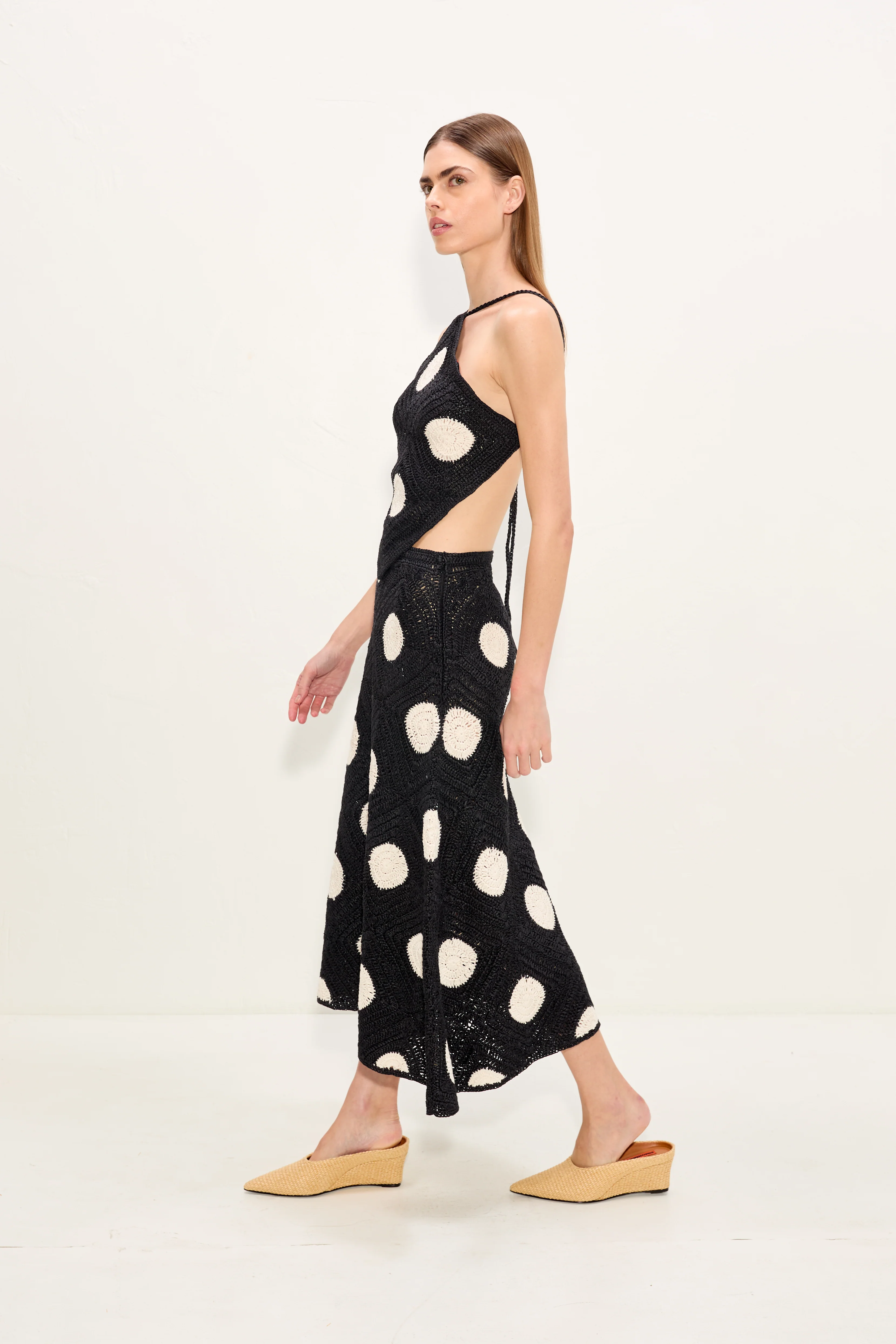 Kit Crochet Top In Black/Macadamia Polka Dot - Image 4