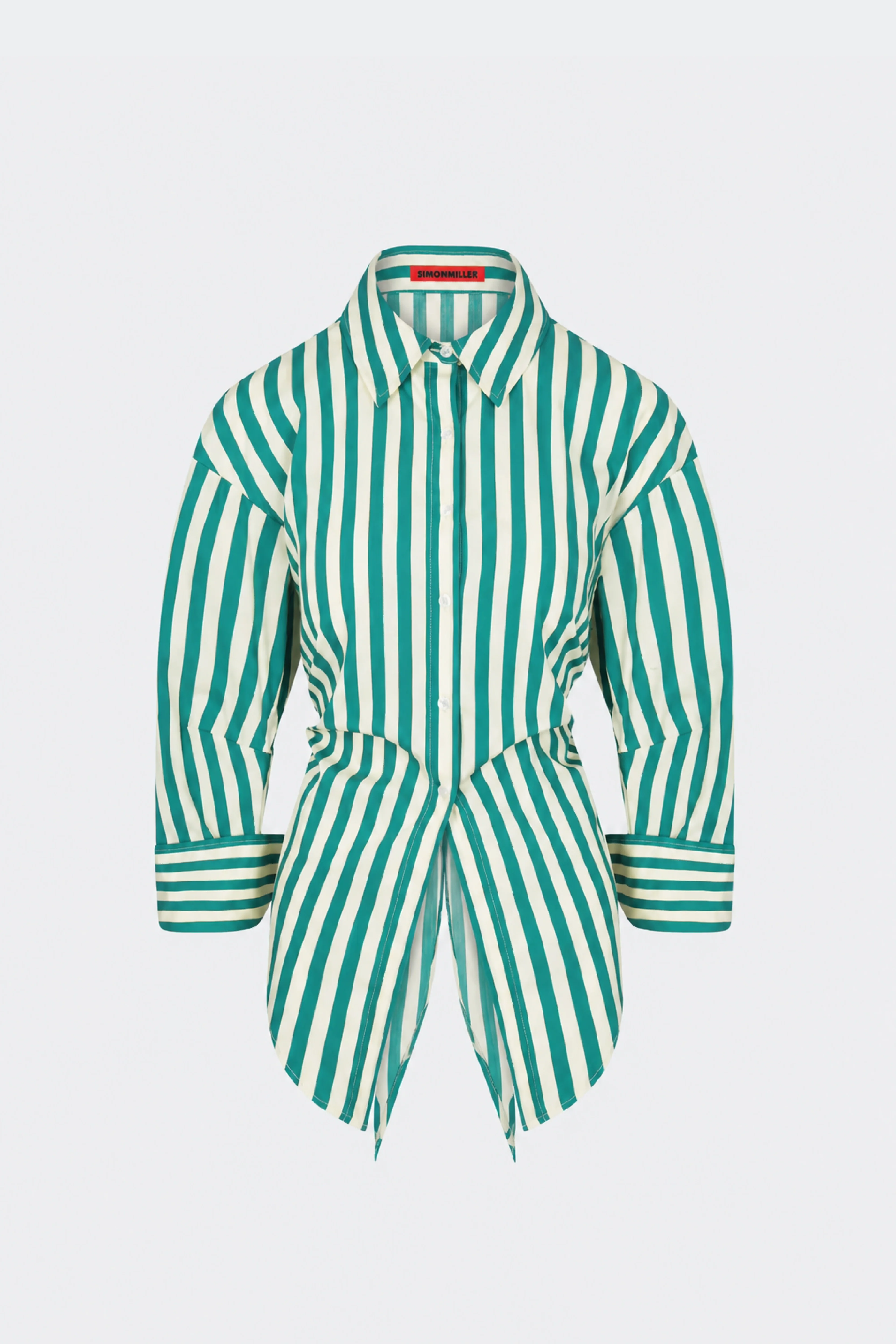 Loch Poplin Button Up In Teal/Cream Stripe