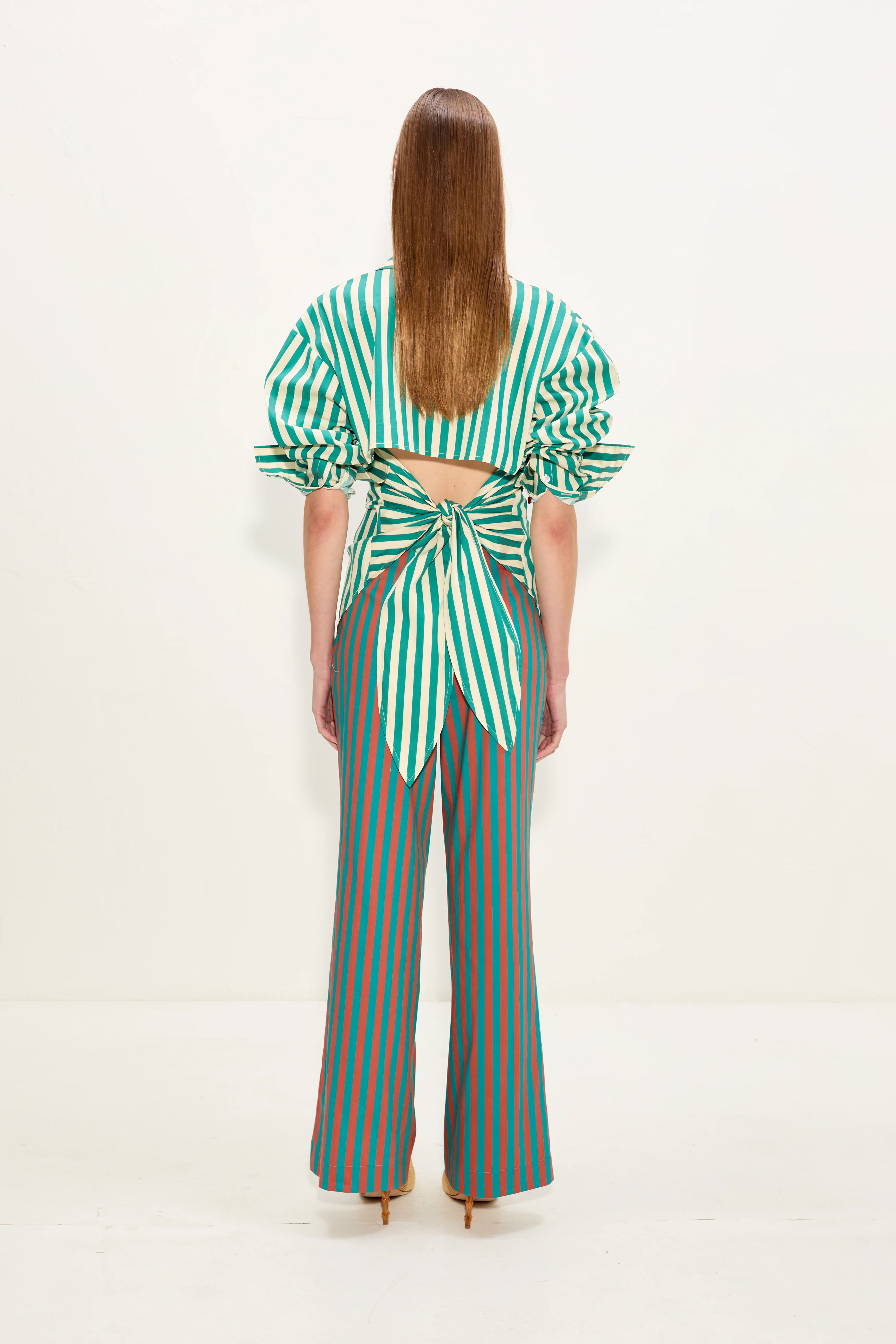 Loch Poplin Button Up In Teal/Cream Stripe - Image 2
