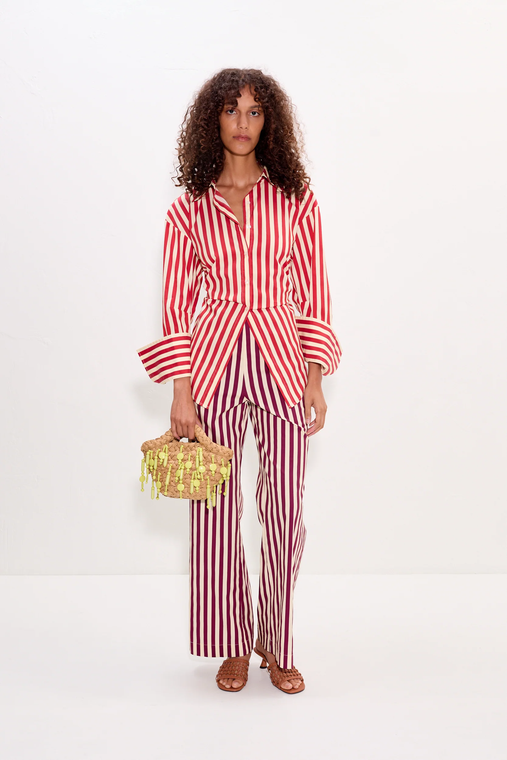 Loch Poplin Button Up in Venetian Red Stripe - Image 6