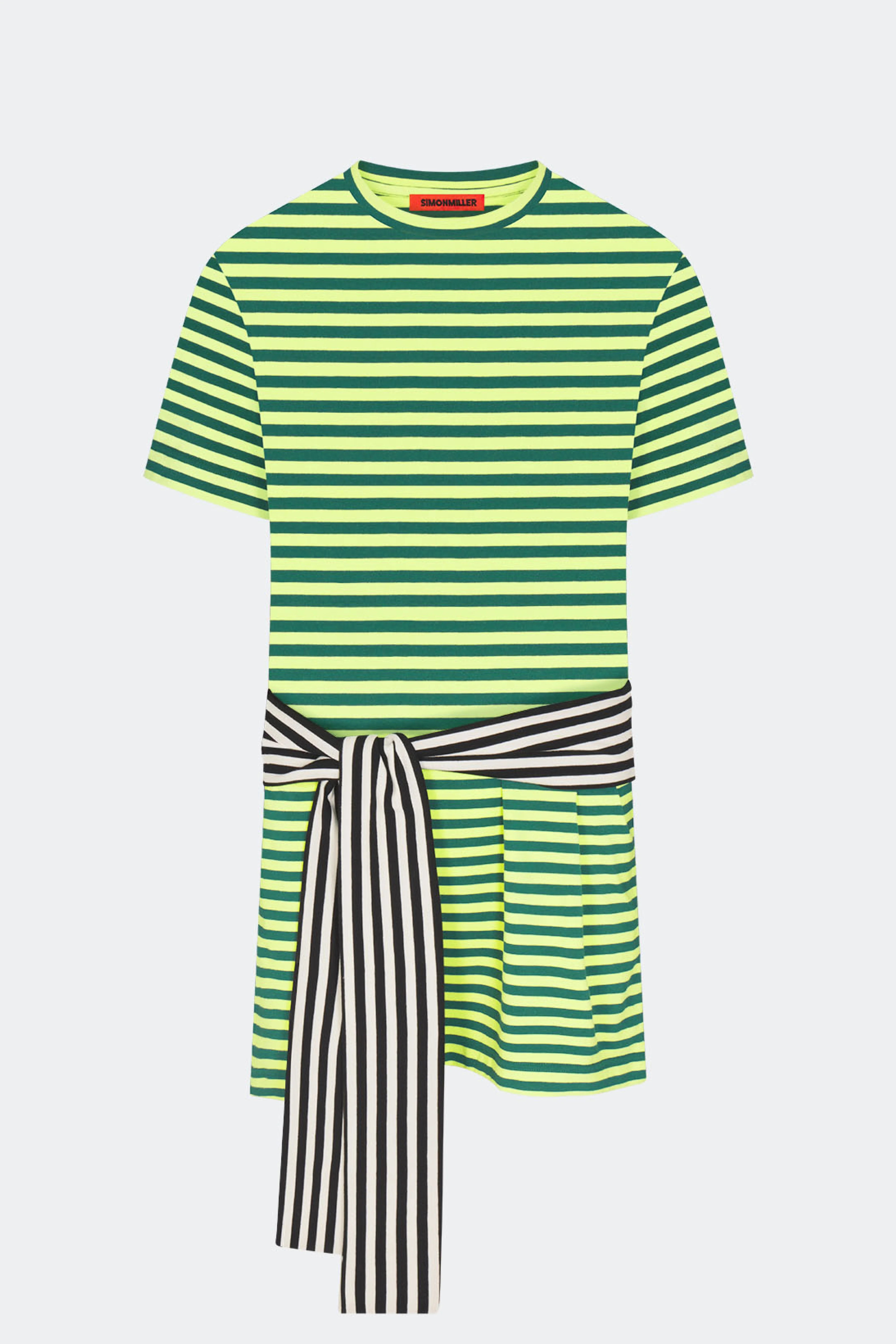 Lottie T-Shirt Dress In Lime Stripe Combo - Image 2
