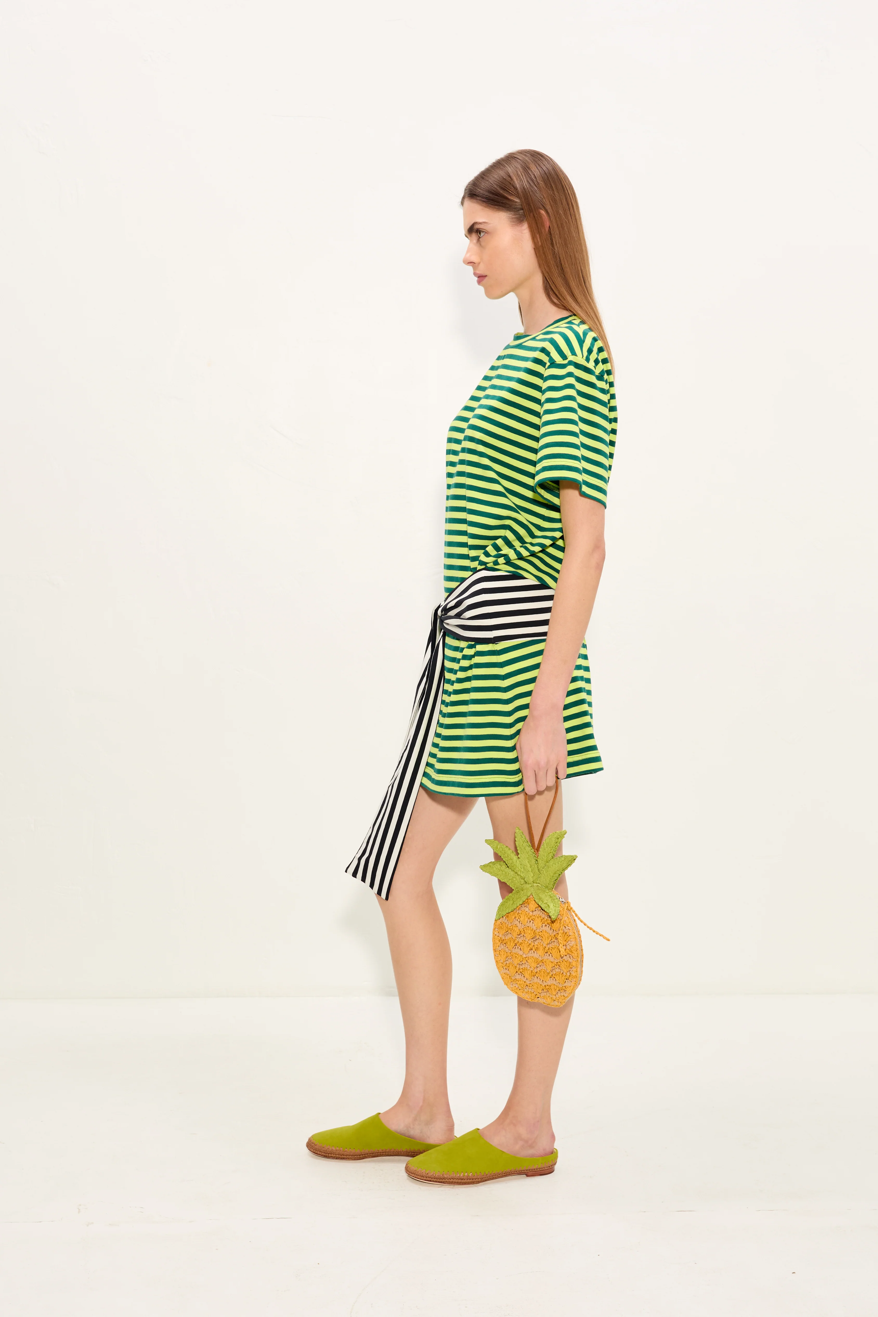 Lottie T-Shirt Dress In Lime Stripe Combo - Image 4