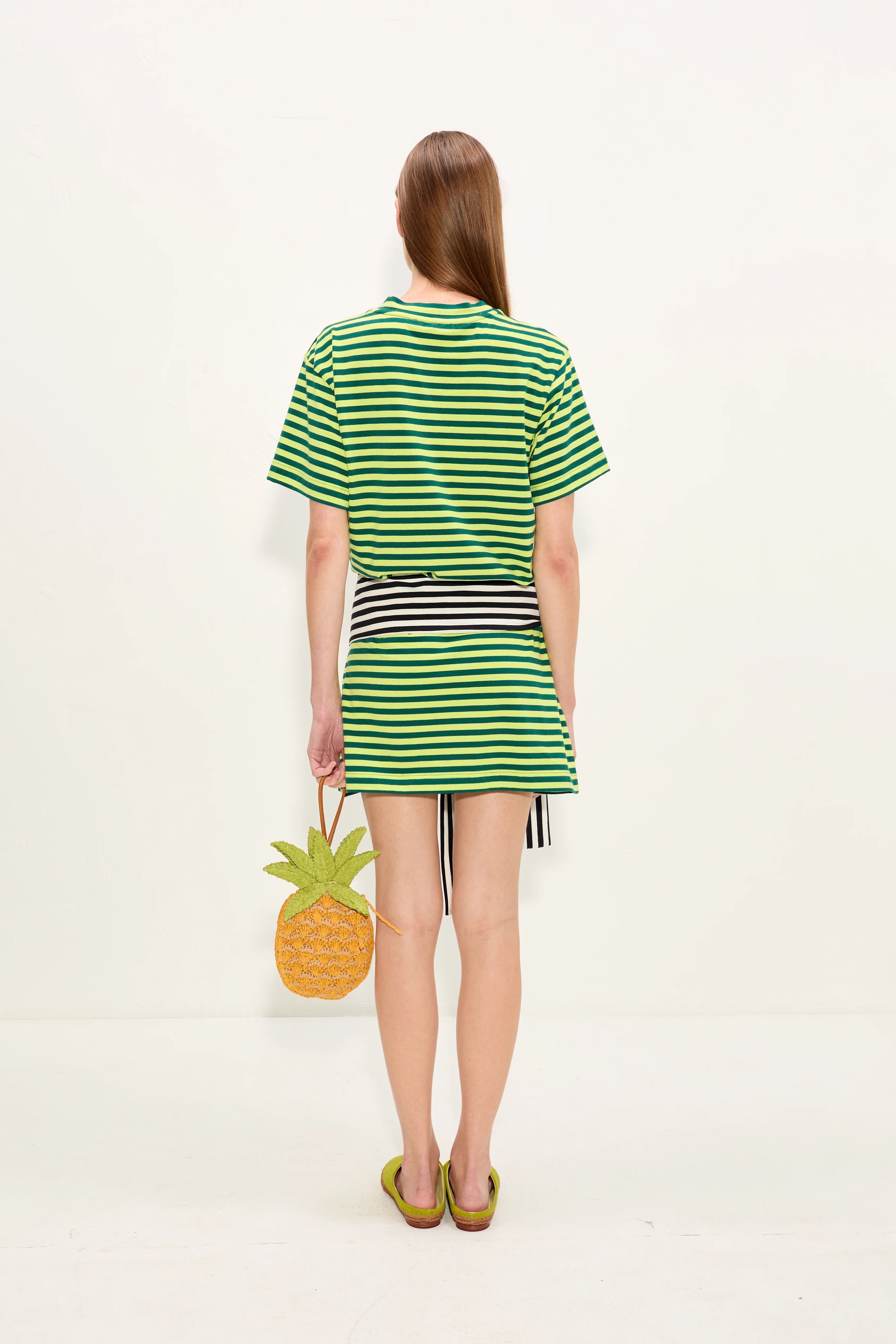 Lottie T-Shirt Dress In Lime Stripe Combo - Image 5
