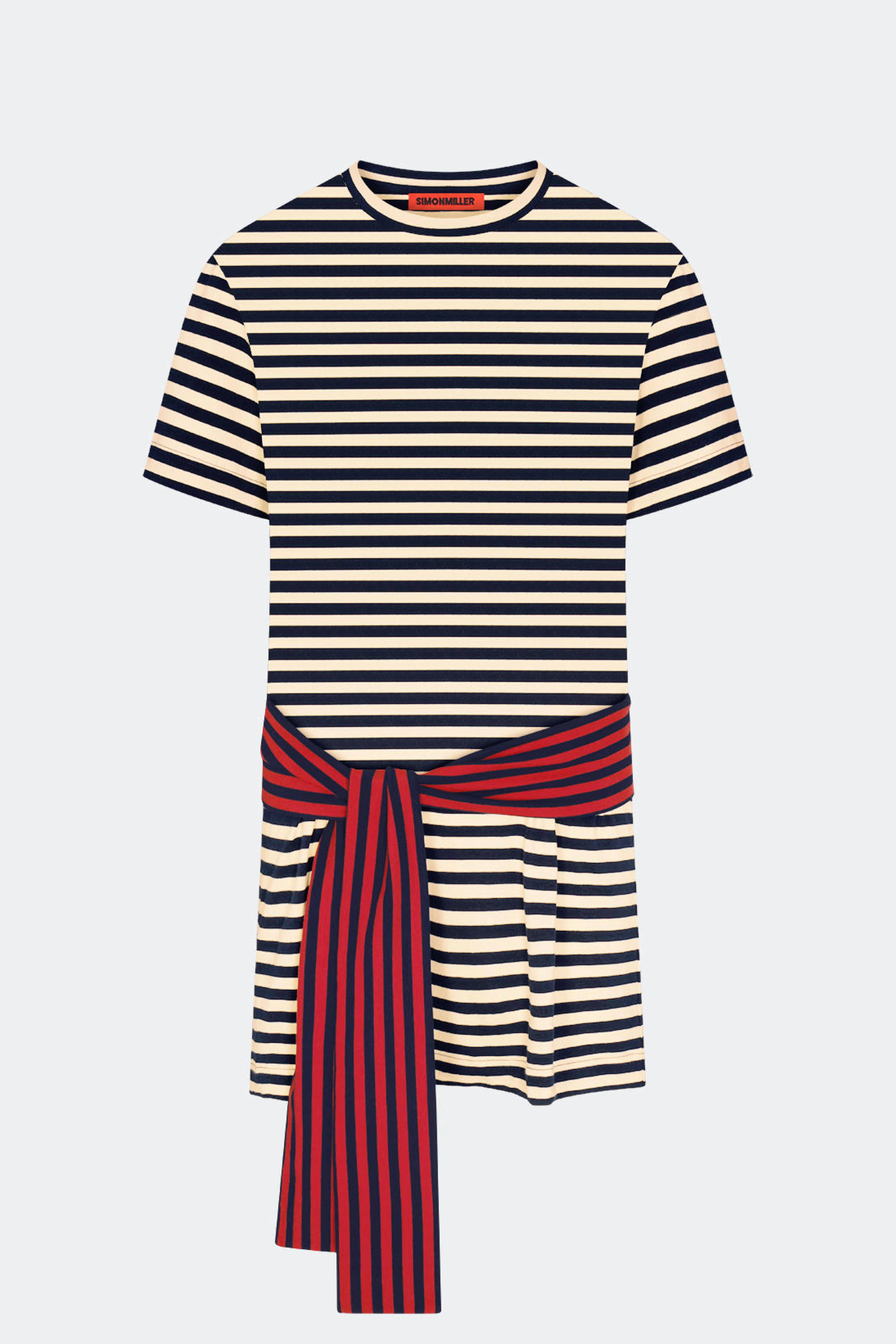 Lottie T-Shirt Dress In Navy Stripe Combo - Image 2