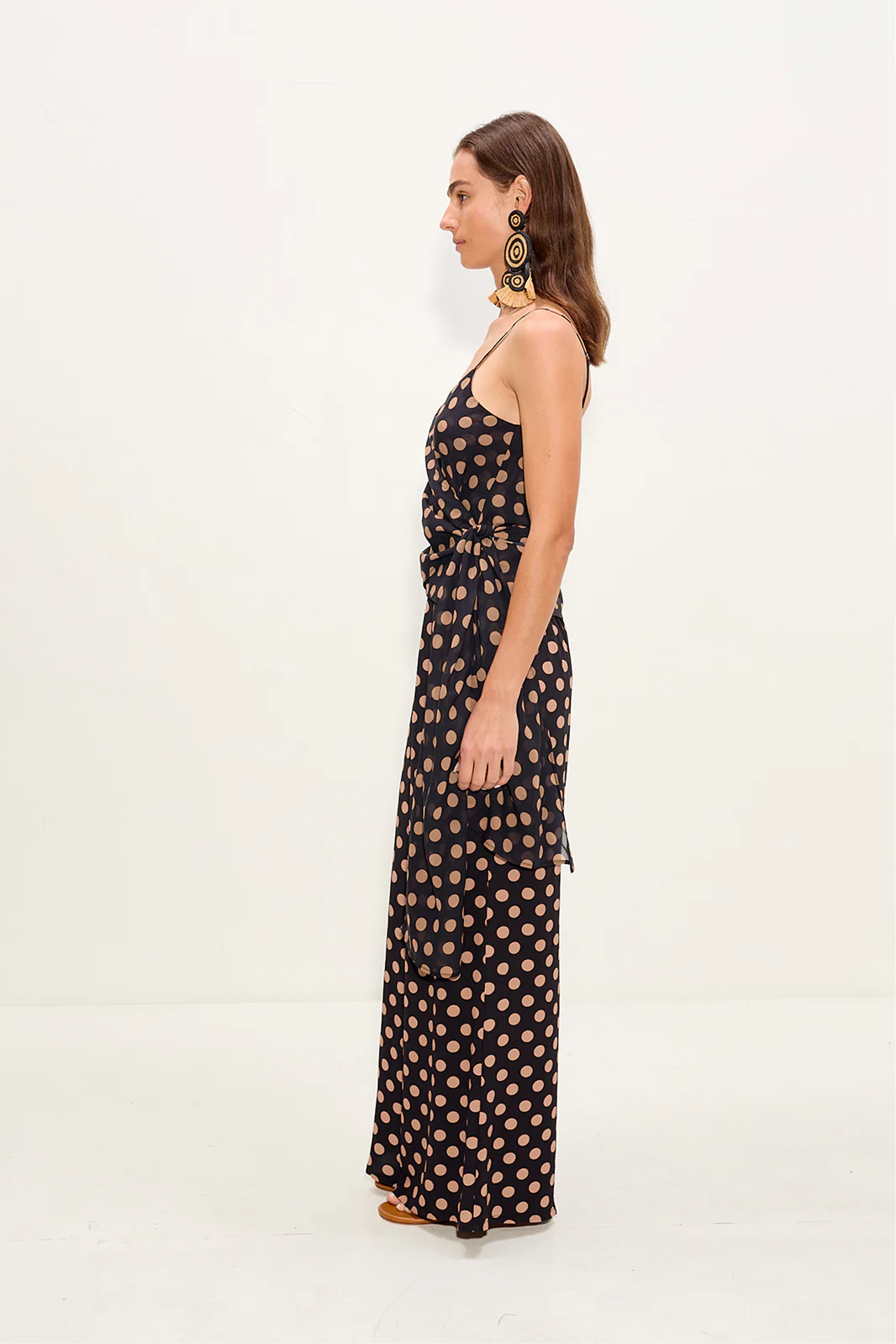 Marlowe Chiffon Tie Tank In Black/Tan Polka Dot - Image 3