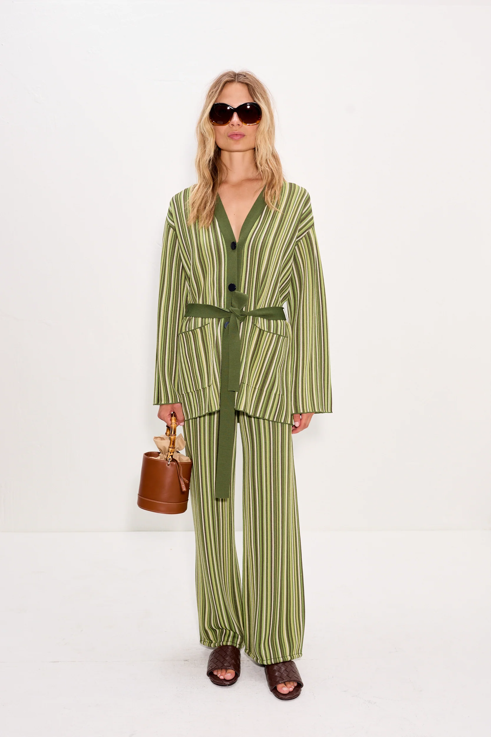 Max Belted Knit Cardigan In Landscape Multi Stripe - Image 5