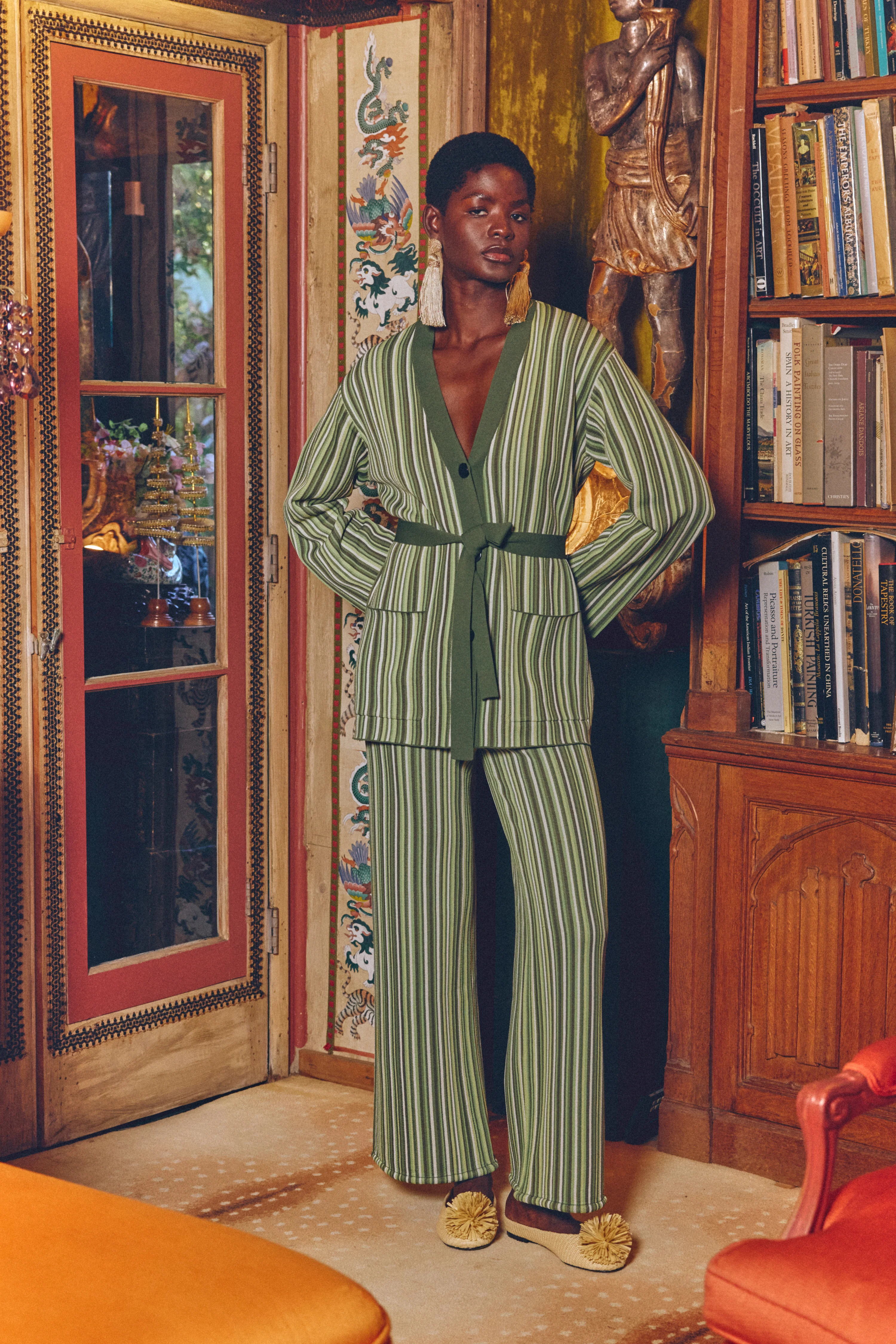 Max Belted Knit Cardigan In Landscape Multi Stripe - Image 6