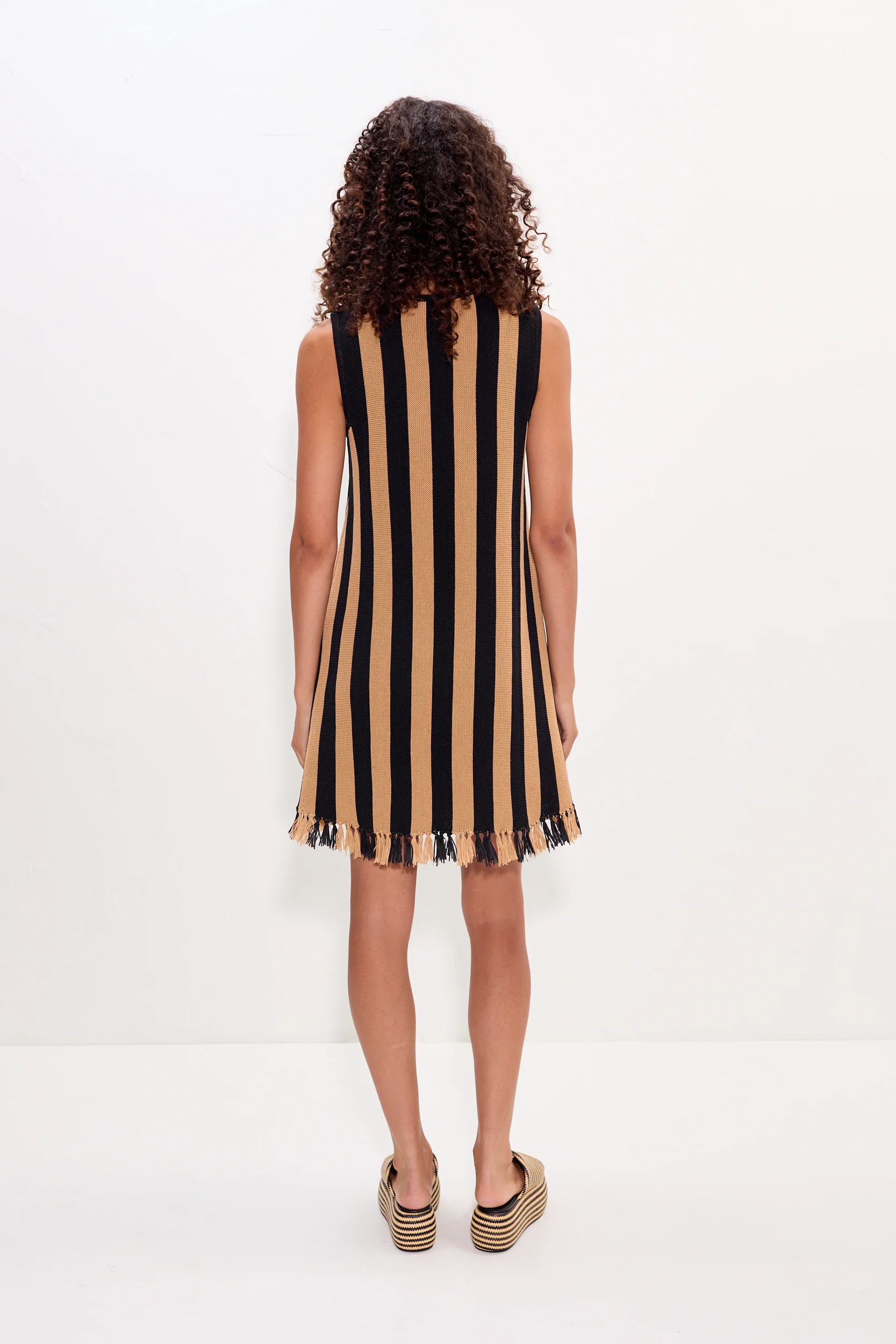 Moji Stripe Tassel Mini Dress in Black/Natural Combo - Image 5