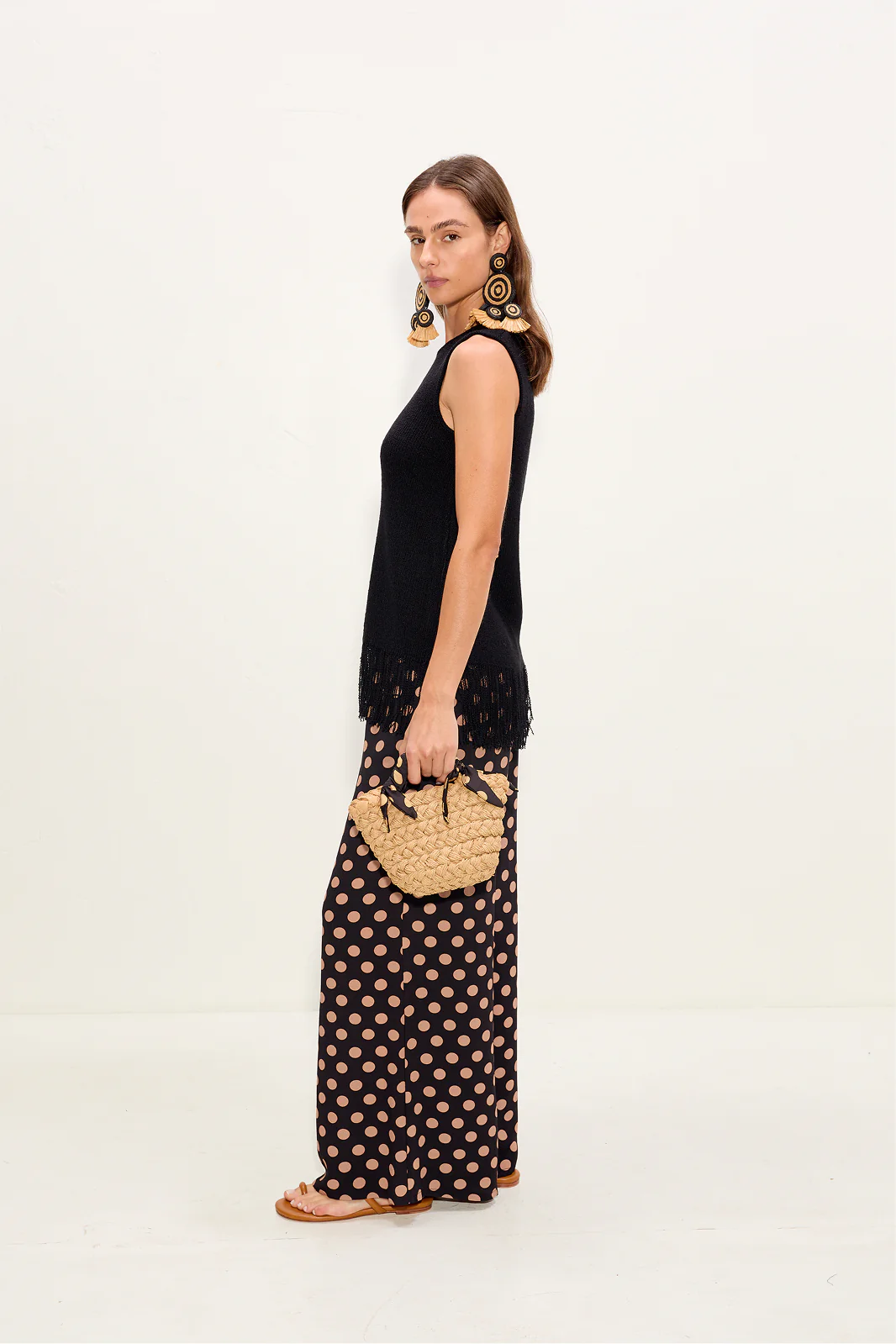Nella Crepe Wide Leg Pant In Black/Tan Polka Dot - Image 3