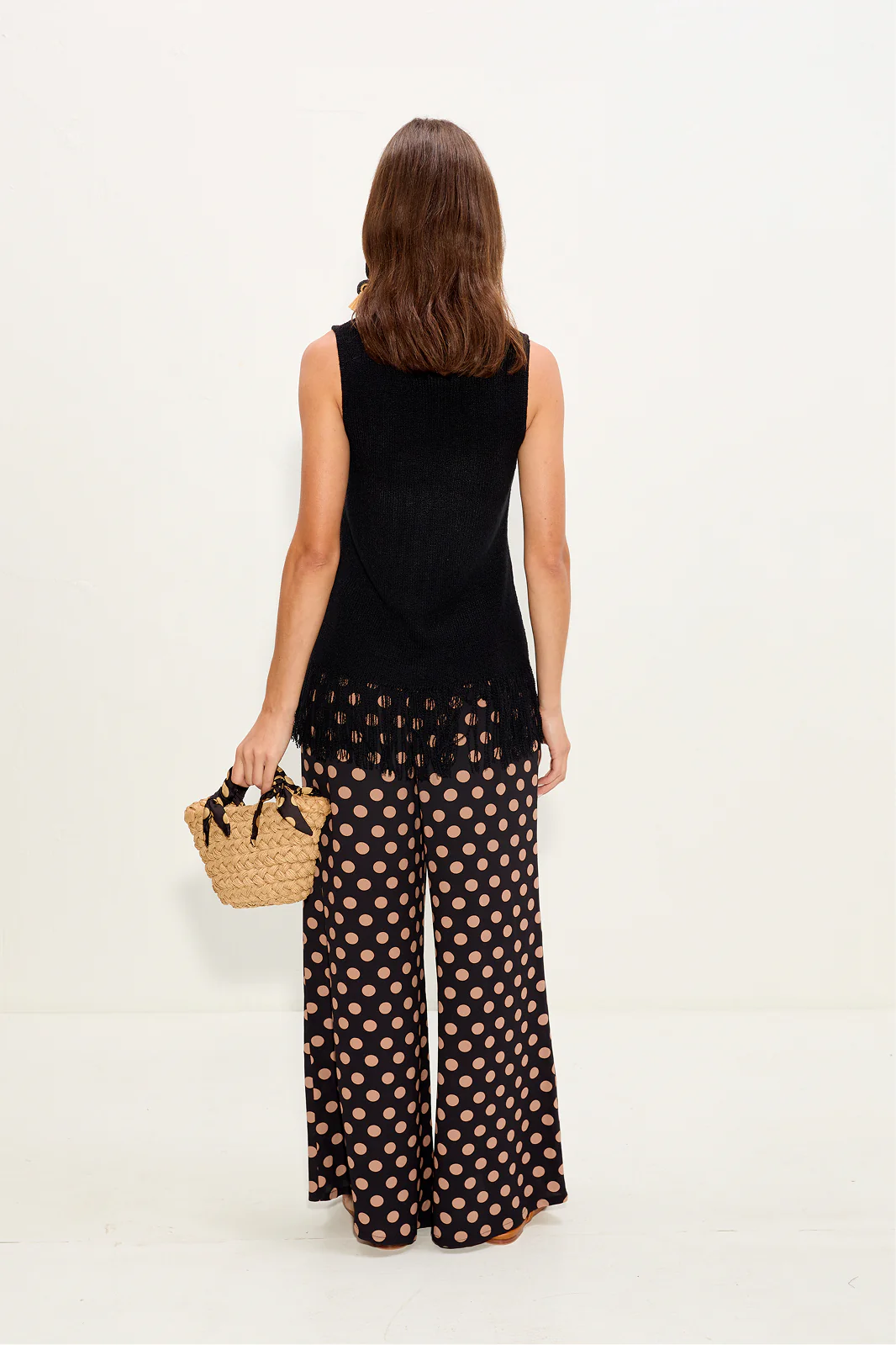 Nella Crepe Wide Leg Pant In Black/Tan Polka Dot - Image 4