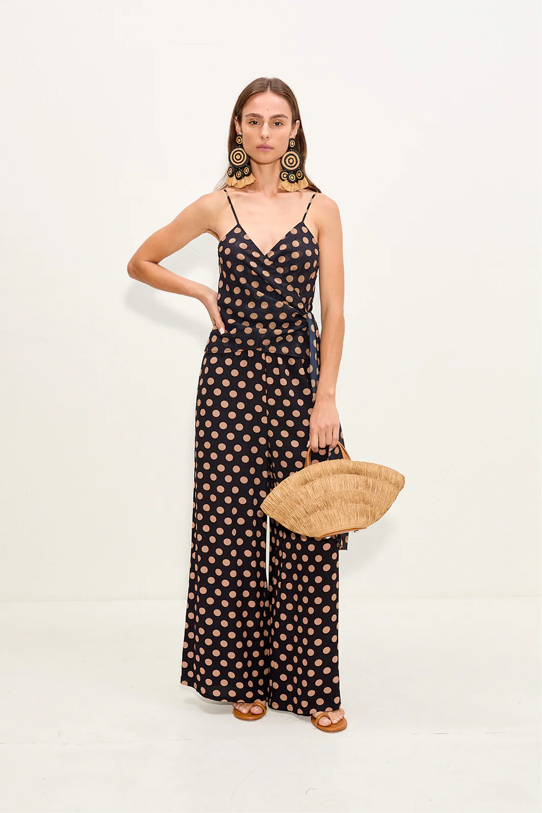 Nella Crepe Wide Leg Pant In Black/Tan Polka Dot - Image 5