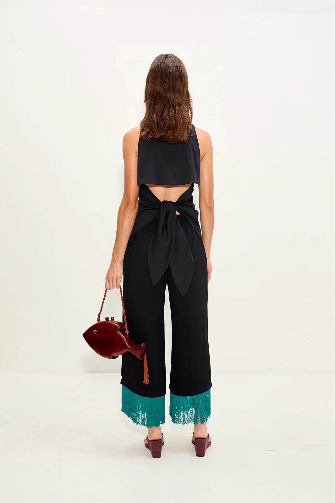 Nella Fringe Pant In Black/Teal - Image 4