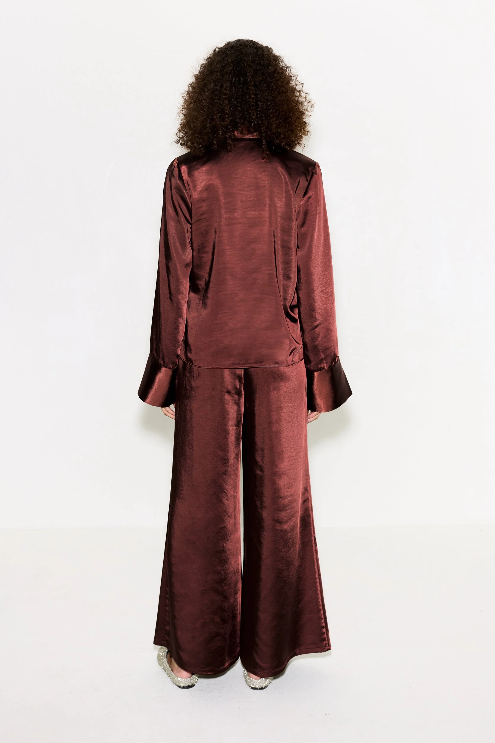 Nella Satin Wide Leg Pant In Choco Brown - Image 3