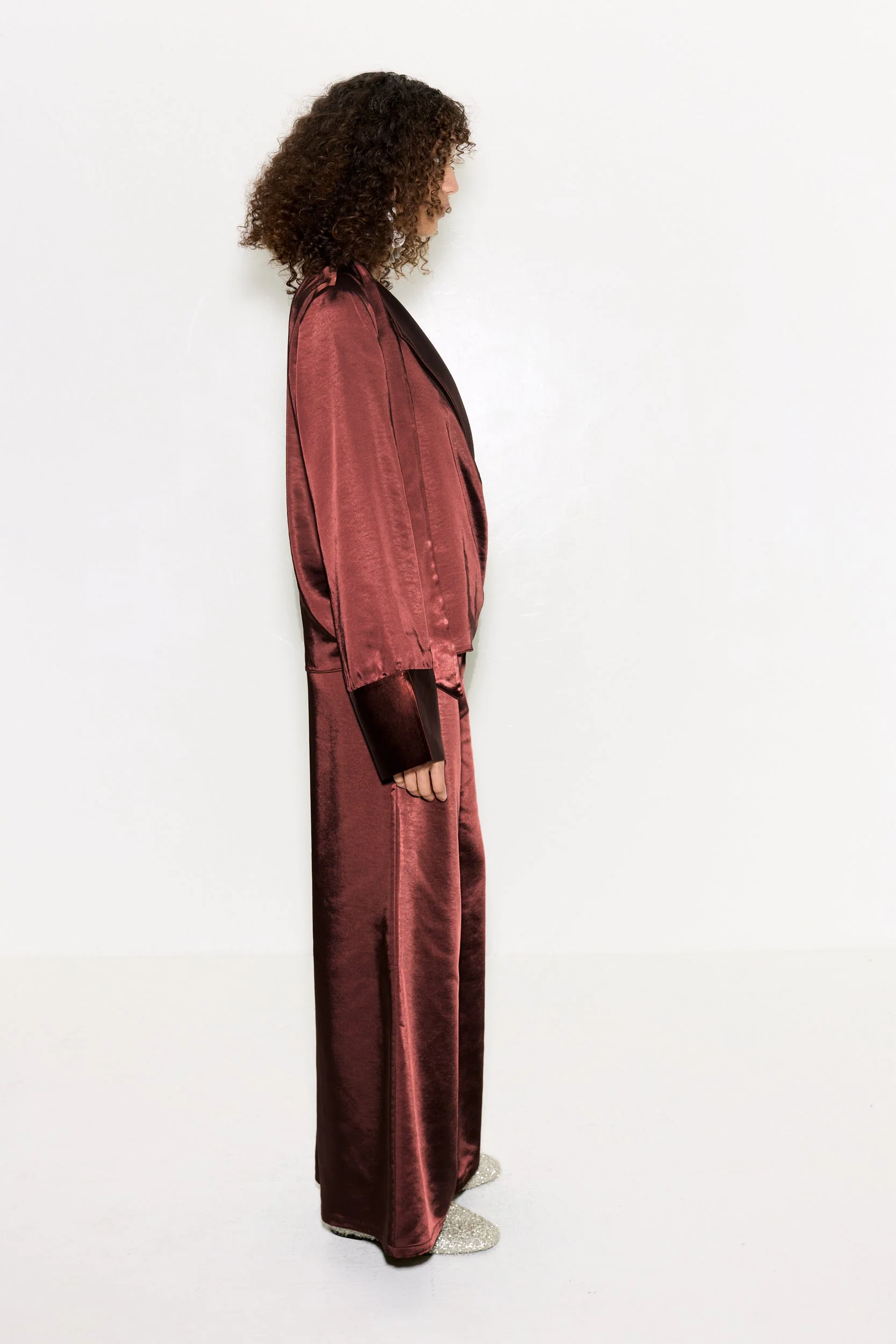 Nella Satin Wide Leg Pant In Choco Brown - Image 4