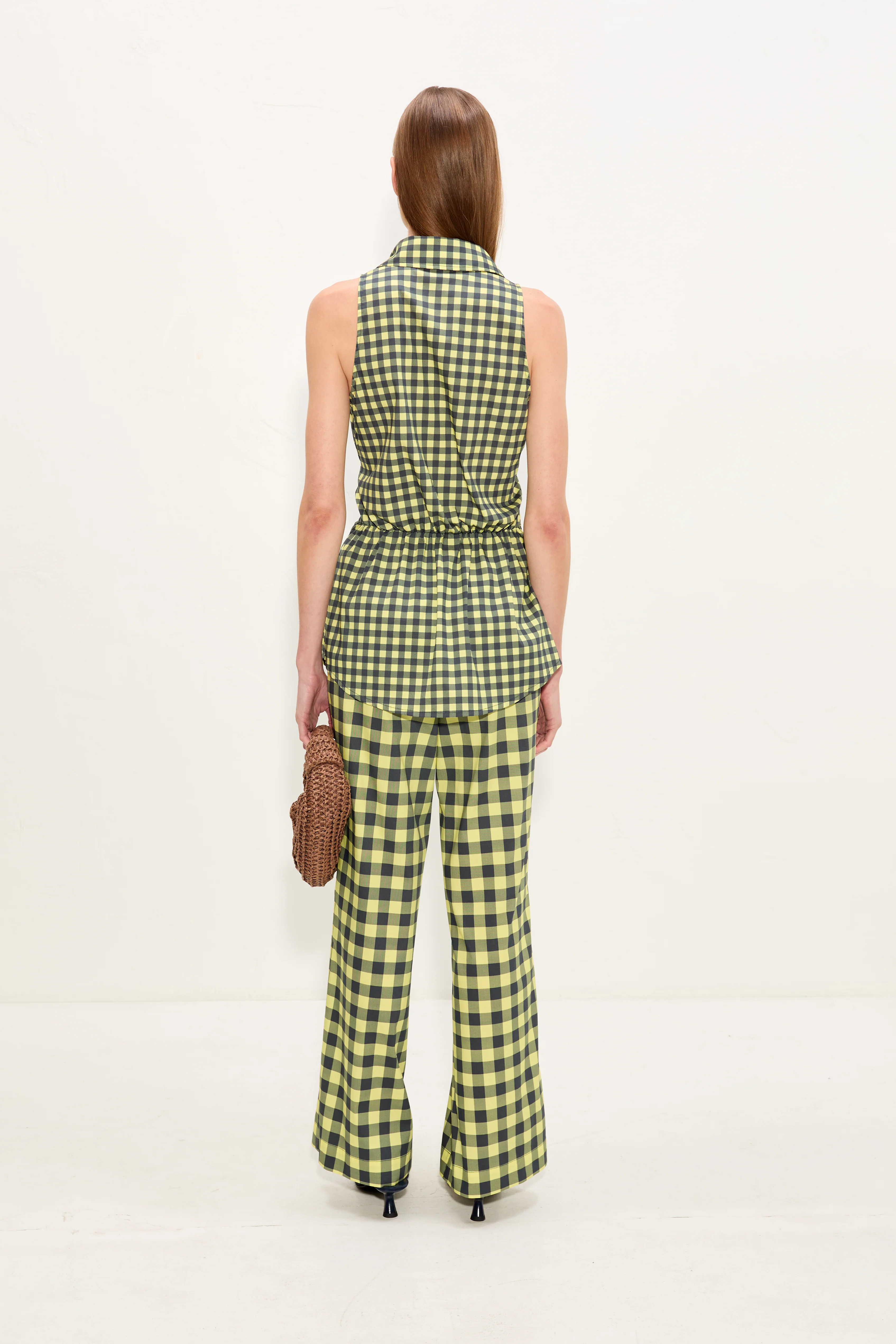 Pia Poplin Pant In Peridot/Ebony Gingham - Image 4