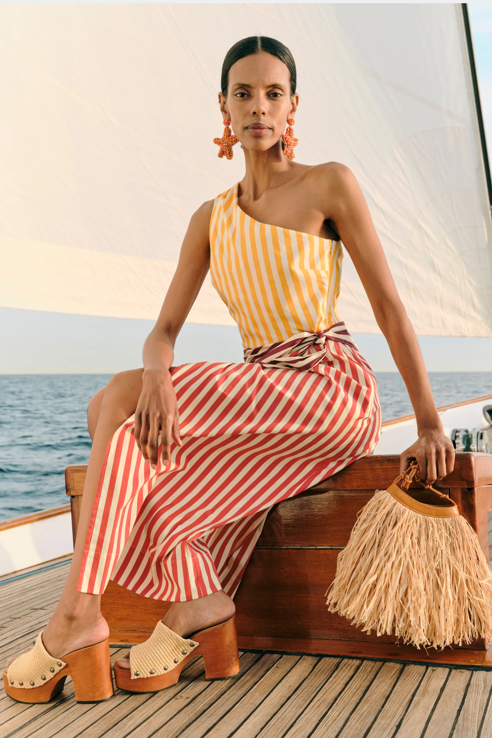 Belem Poplin Midi Dress in Red Stripe Combo