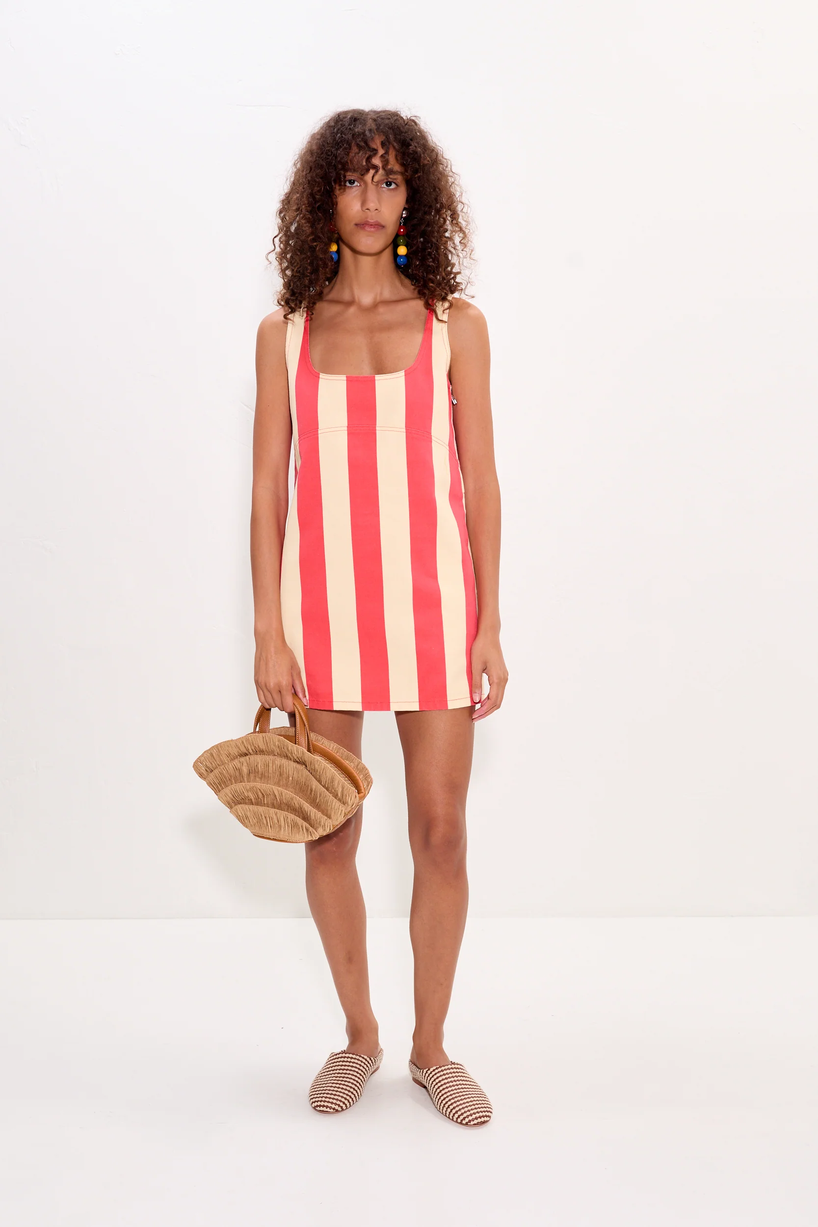 Sahara Mini Dress In Venetian Red Stripe Denim - Image 3