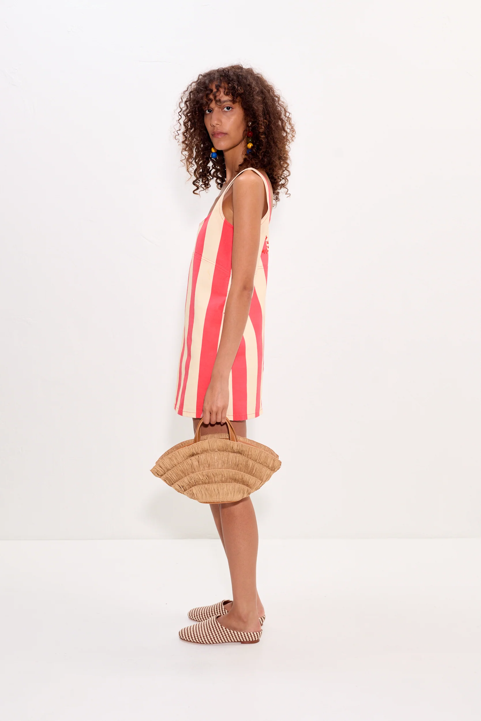 Sahara Mini Dress In Venetian Red Stripe Denim - Image 4
