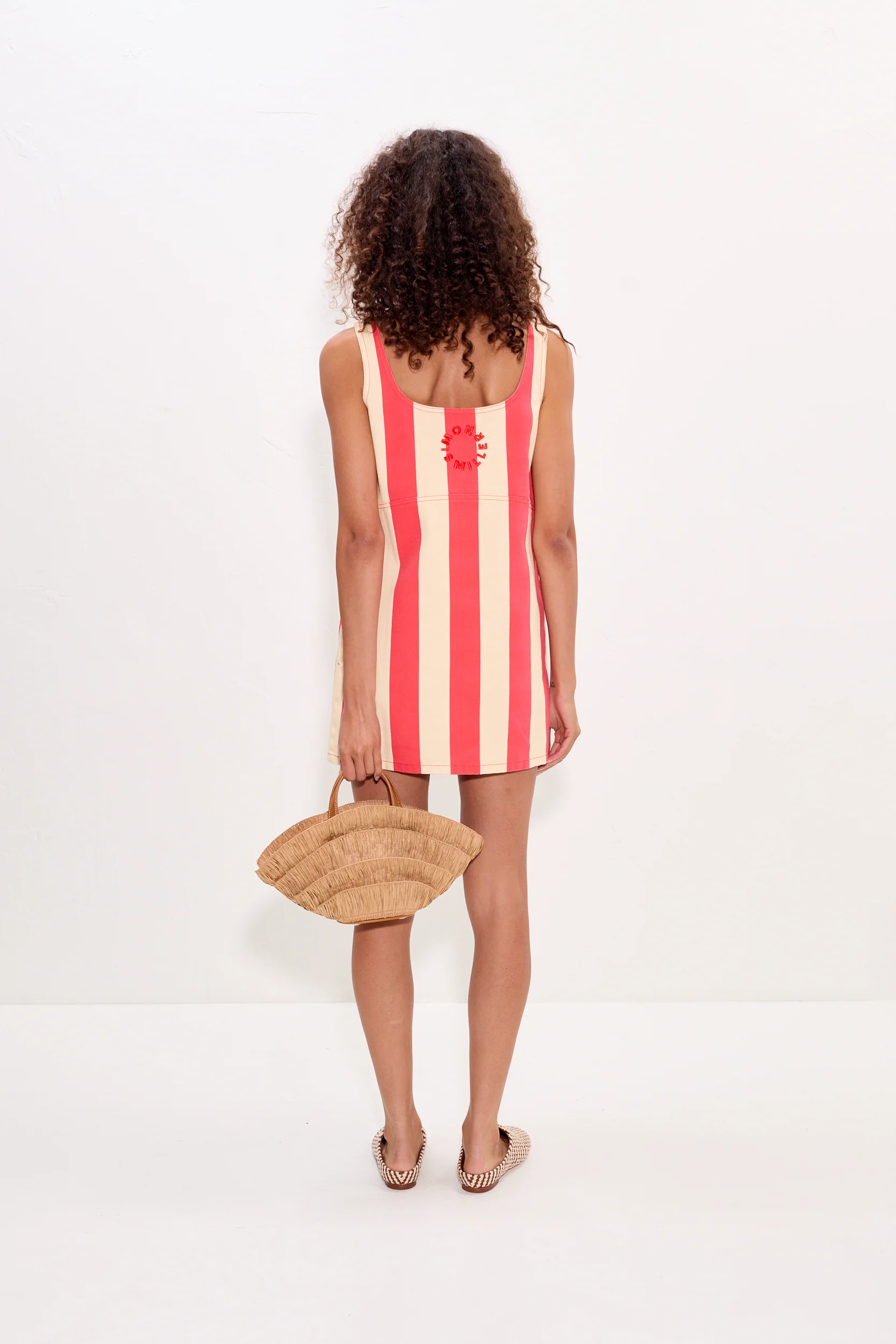 Sahara Mini Dress In Venetian Red Stripe Denim - Image 5